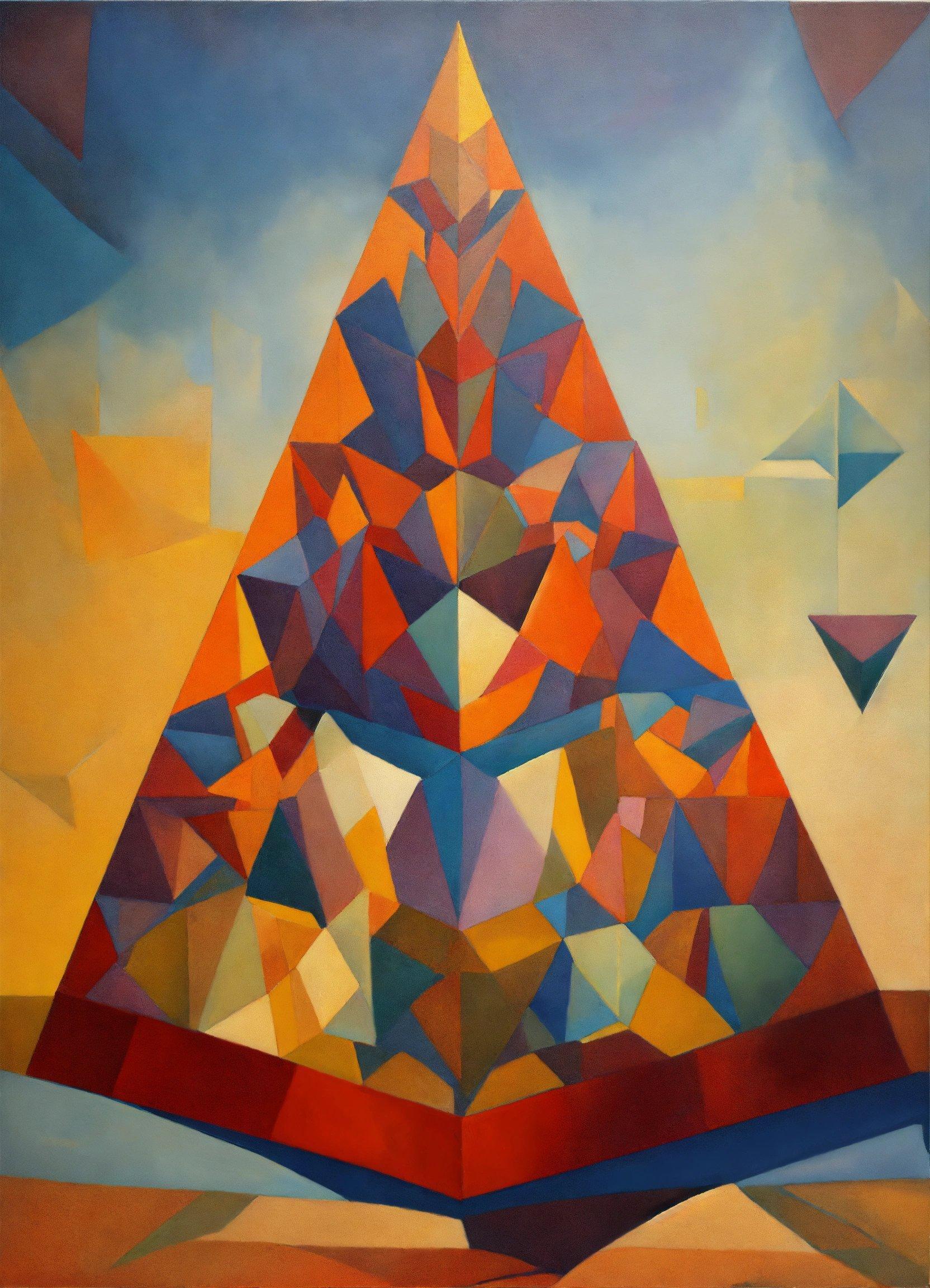 A Painting Of A Triangle With A Sky In The Background