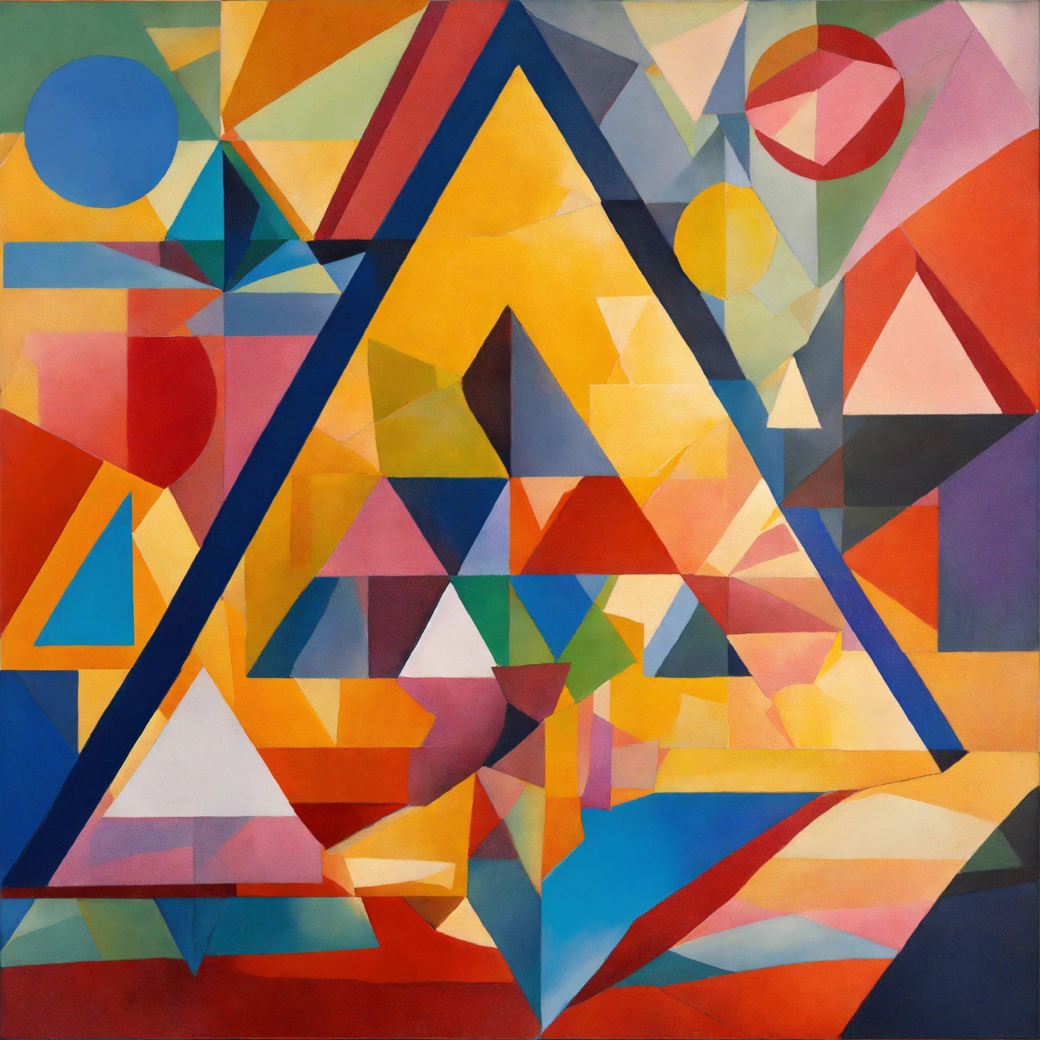 A Painting Of A Triangle With A Sun In The Background