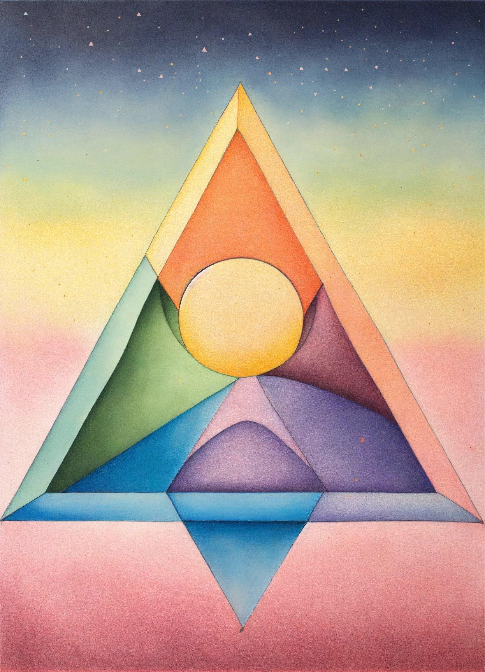 A Painting Of A Triangle With A Sun In The Middle