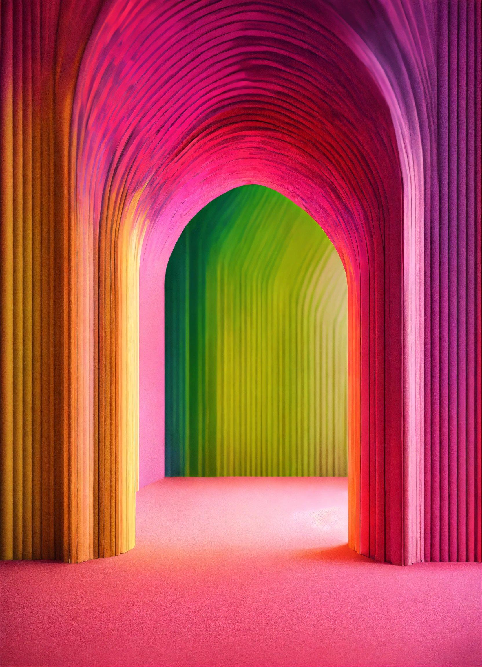 A Painting Of A Tunnel With Bright Colors