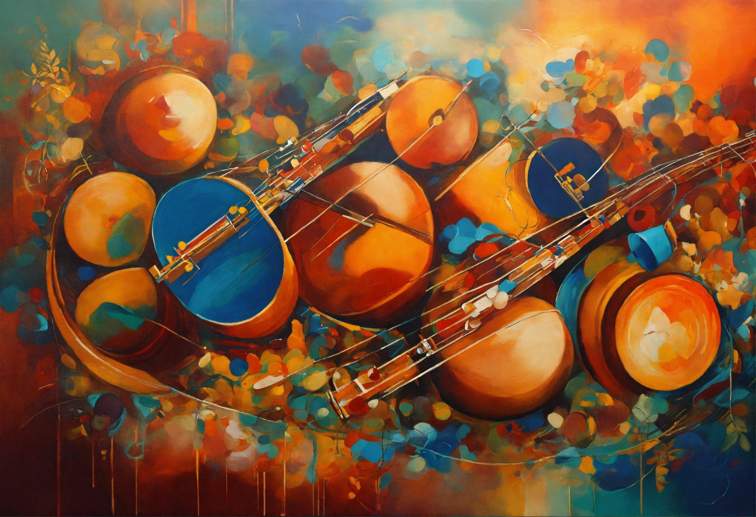 A Painting Of A Violin And Other Musical Instruments