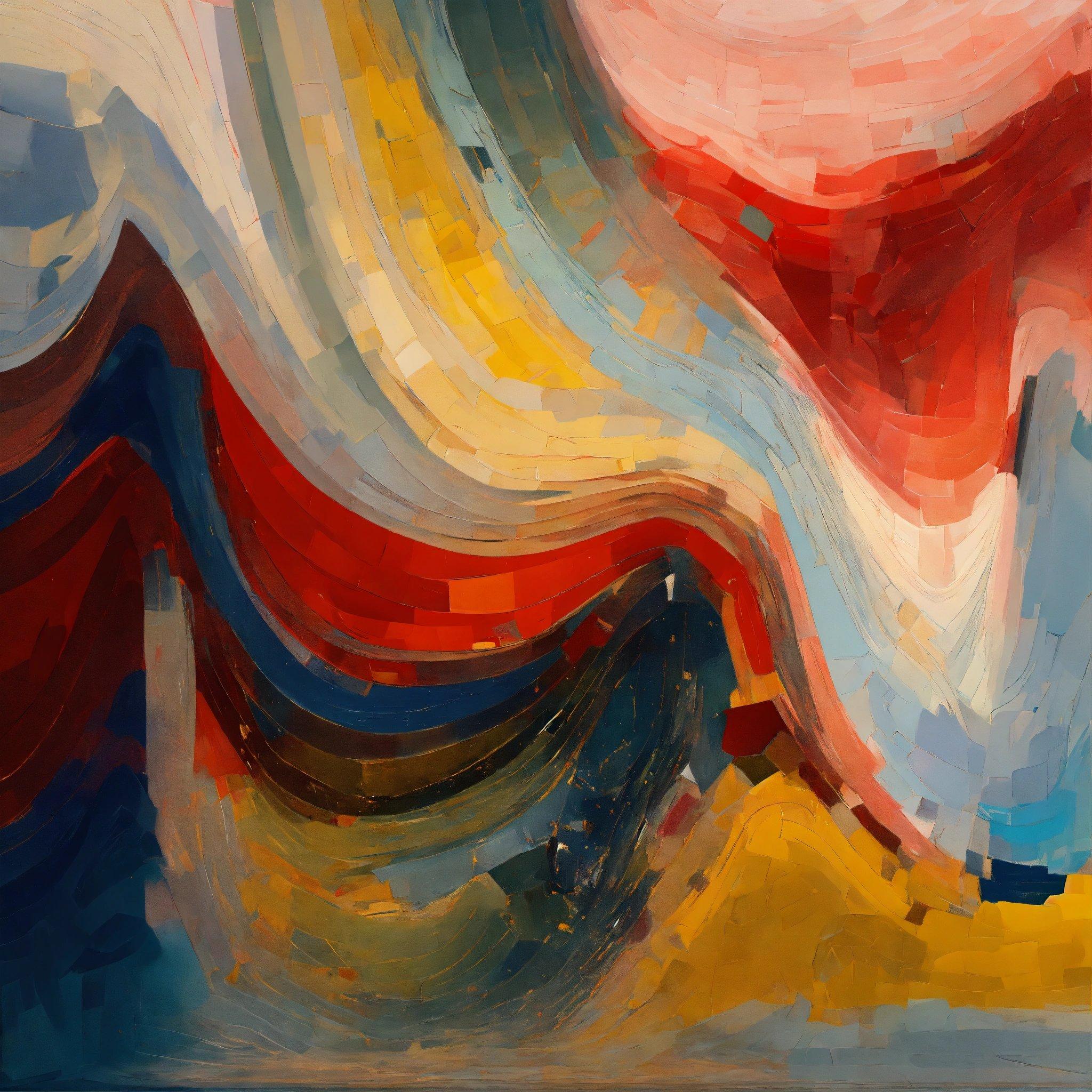 A Painting Of A Wave With A Red, White, And Blue Color Scheme