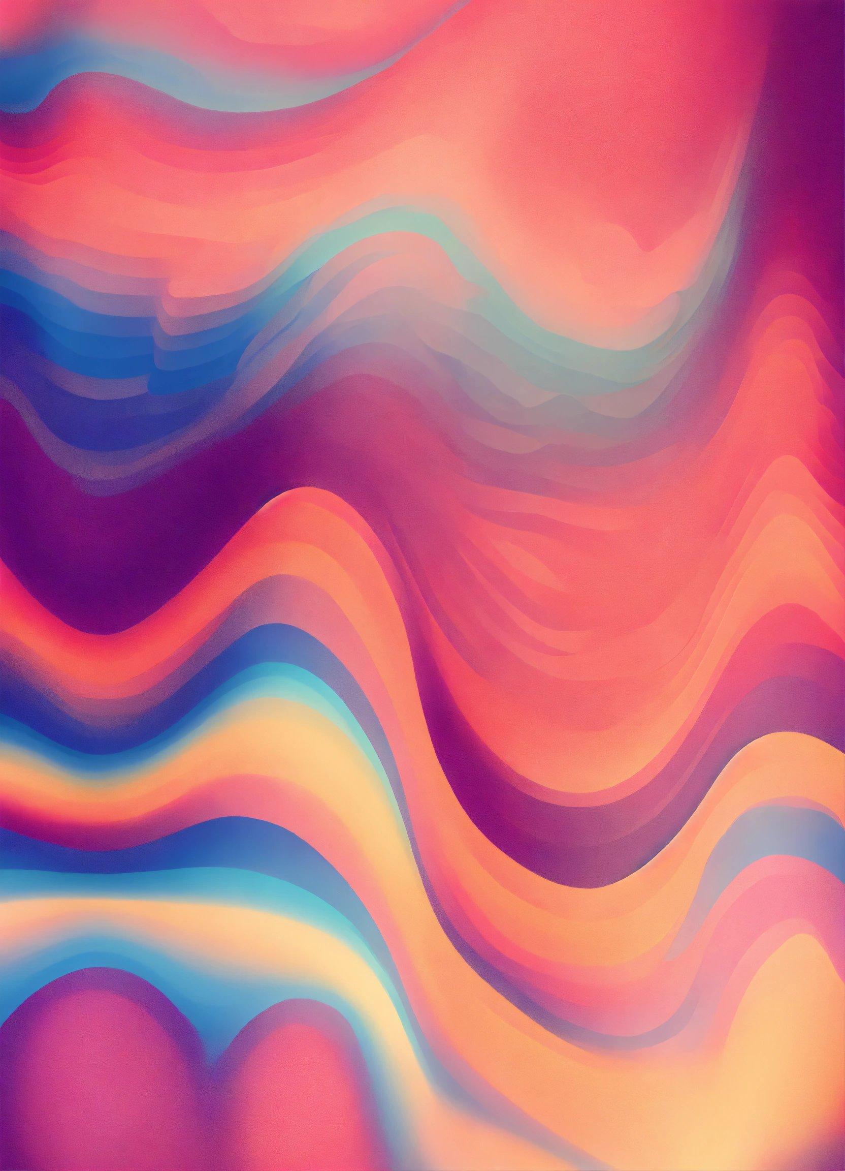 A Painting Of A Wavy Pattern In Pink, Blue, And Orange