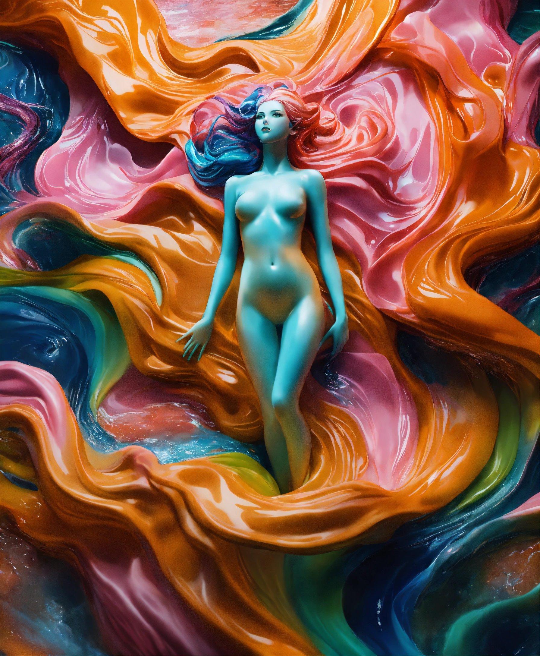 A Painting Of A Woman In A Body Of Water