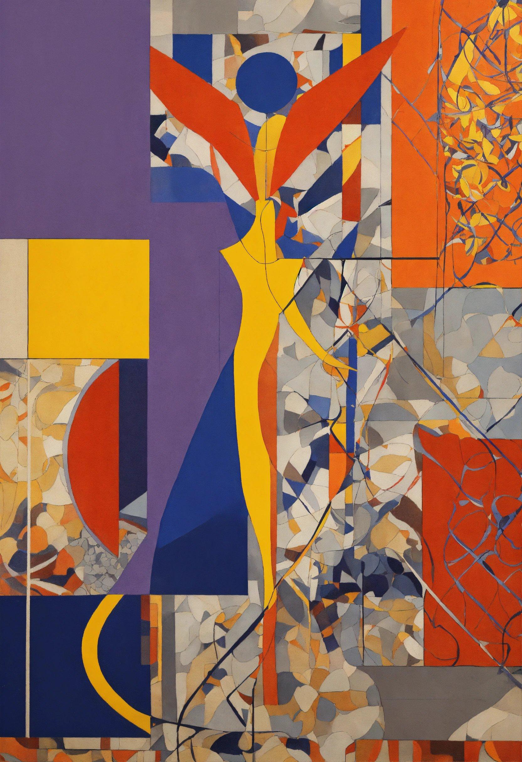 A Painting Of A Woman Surrounded By Abstract Shapes