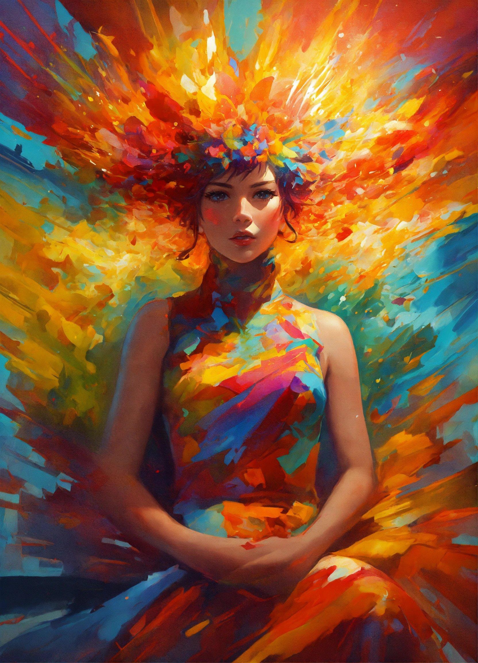 A Painting Of A Woman With Colorful Hair