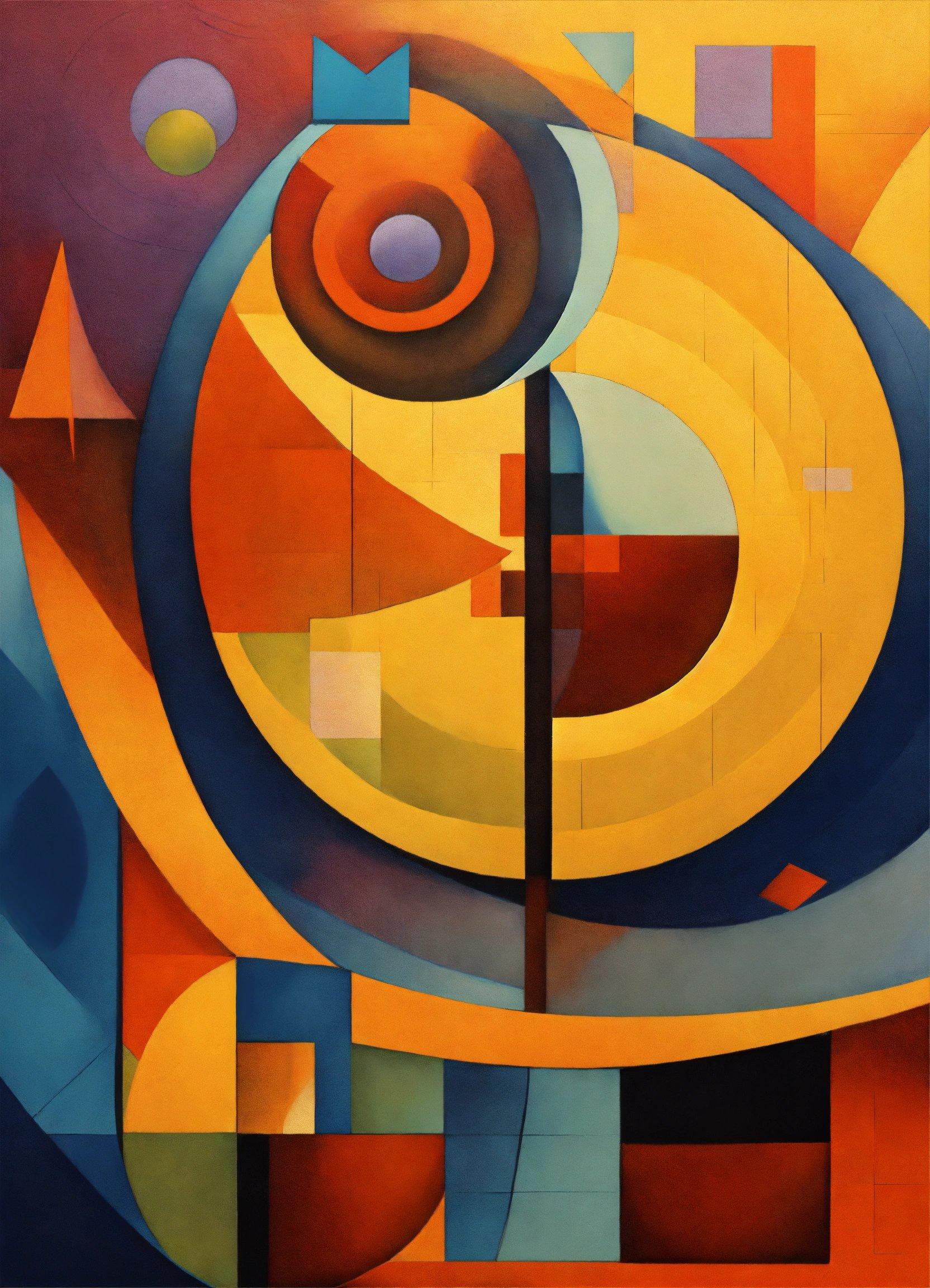 A Painting Of A Yellow And Blue Abstract Design