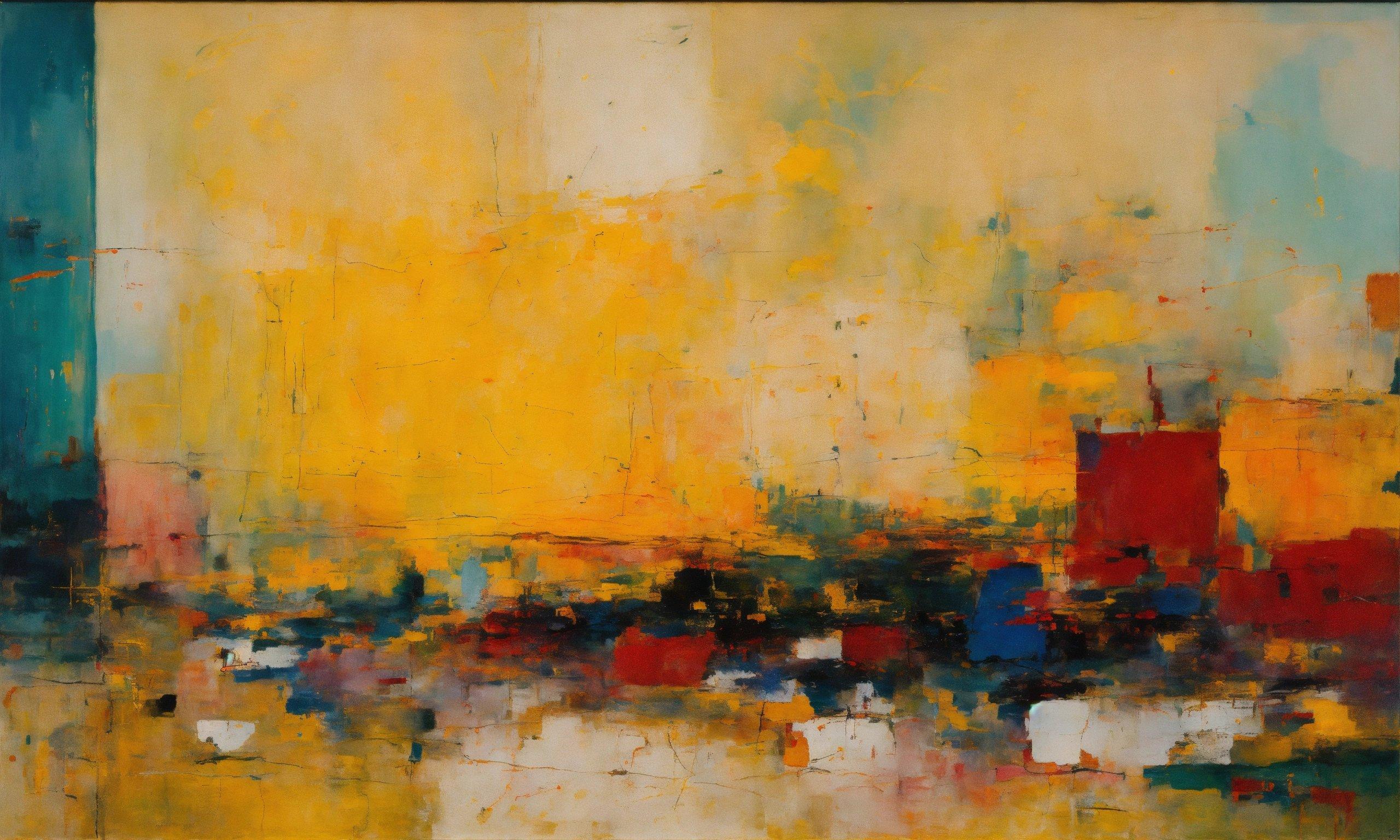 A Painting Of A Yellow And Blue Cityscape