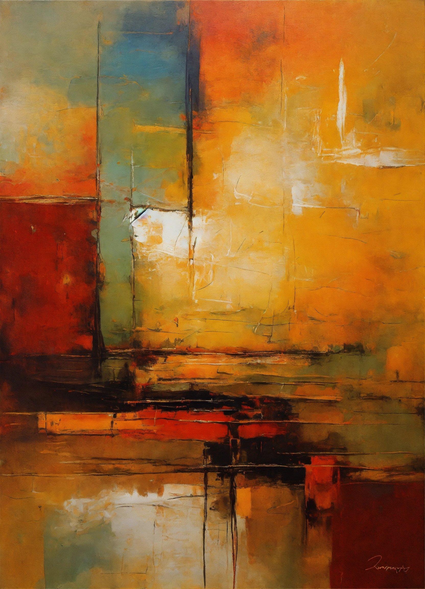 A Painting Of A Yellow And Red Abstract Painting