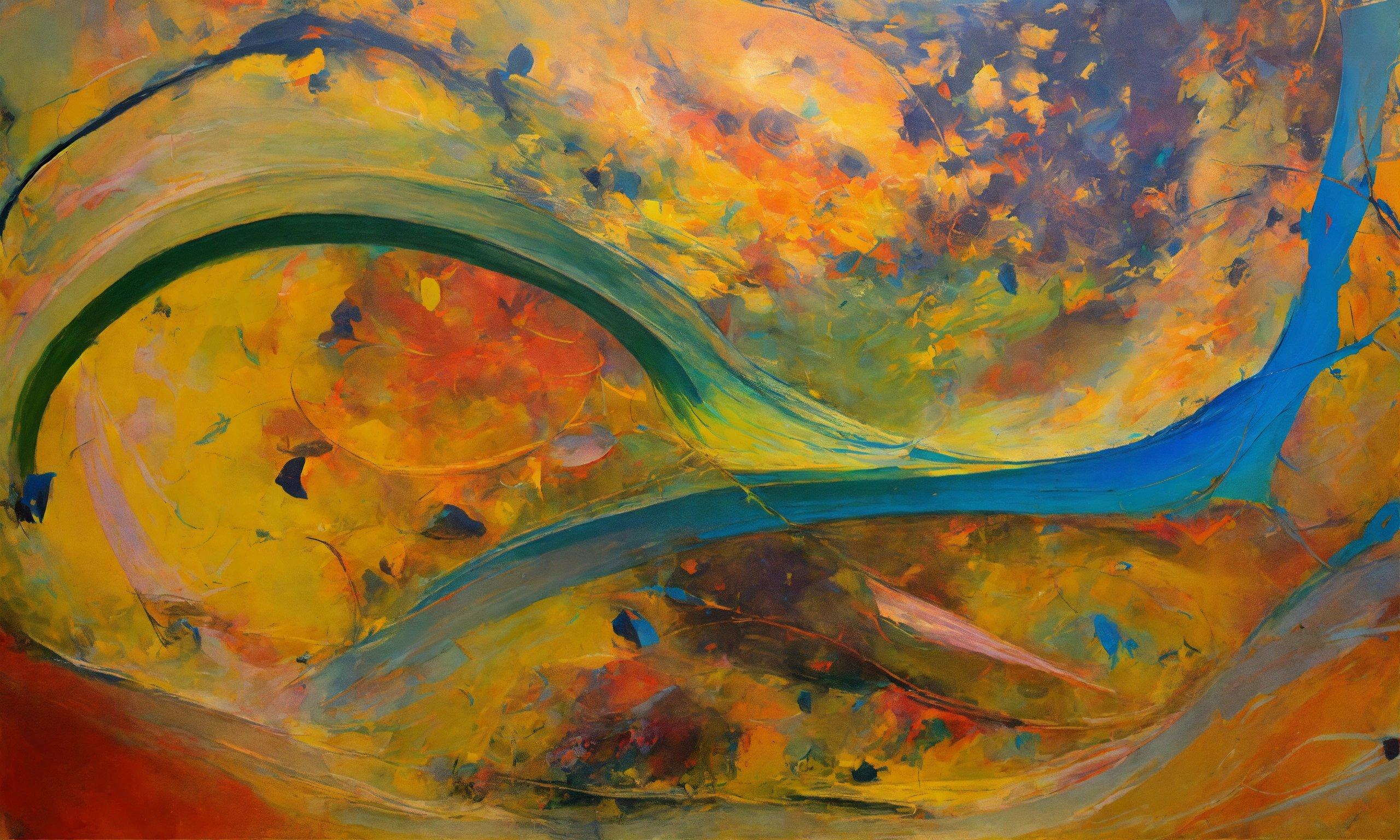 A Painting Of A Yellow, Blue, And Orange Swirl