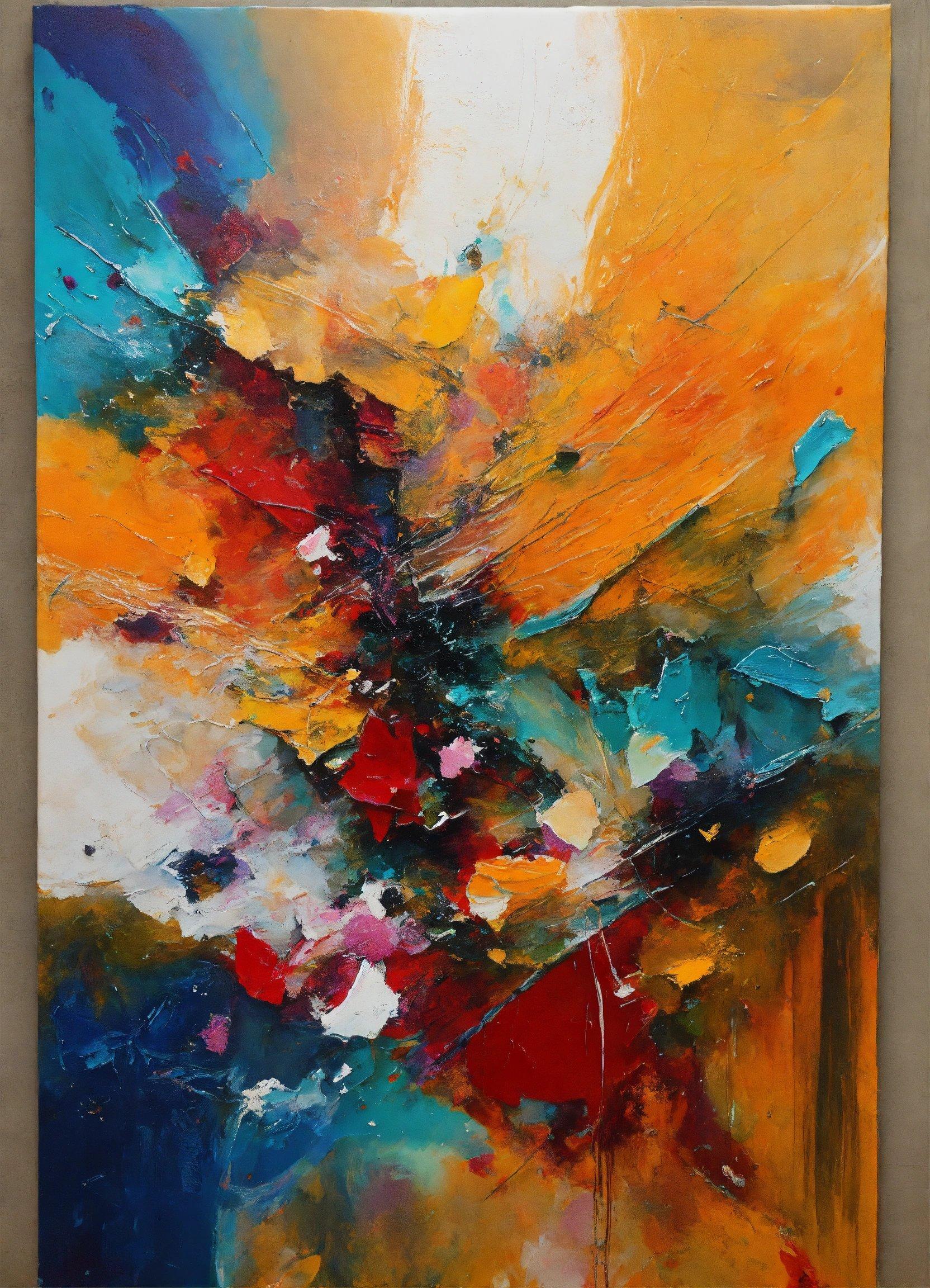 A Painting Of A Yellow, Blue, And Red Abstract Painting