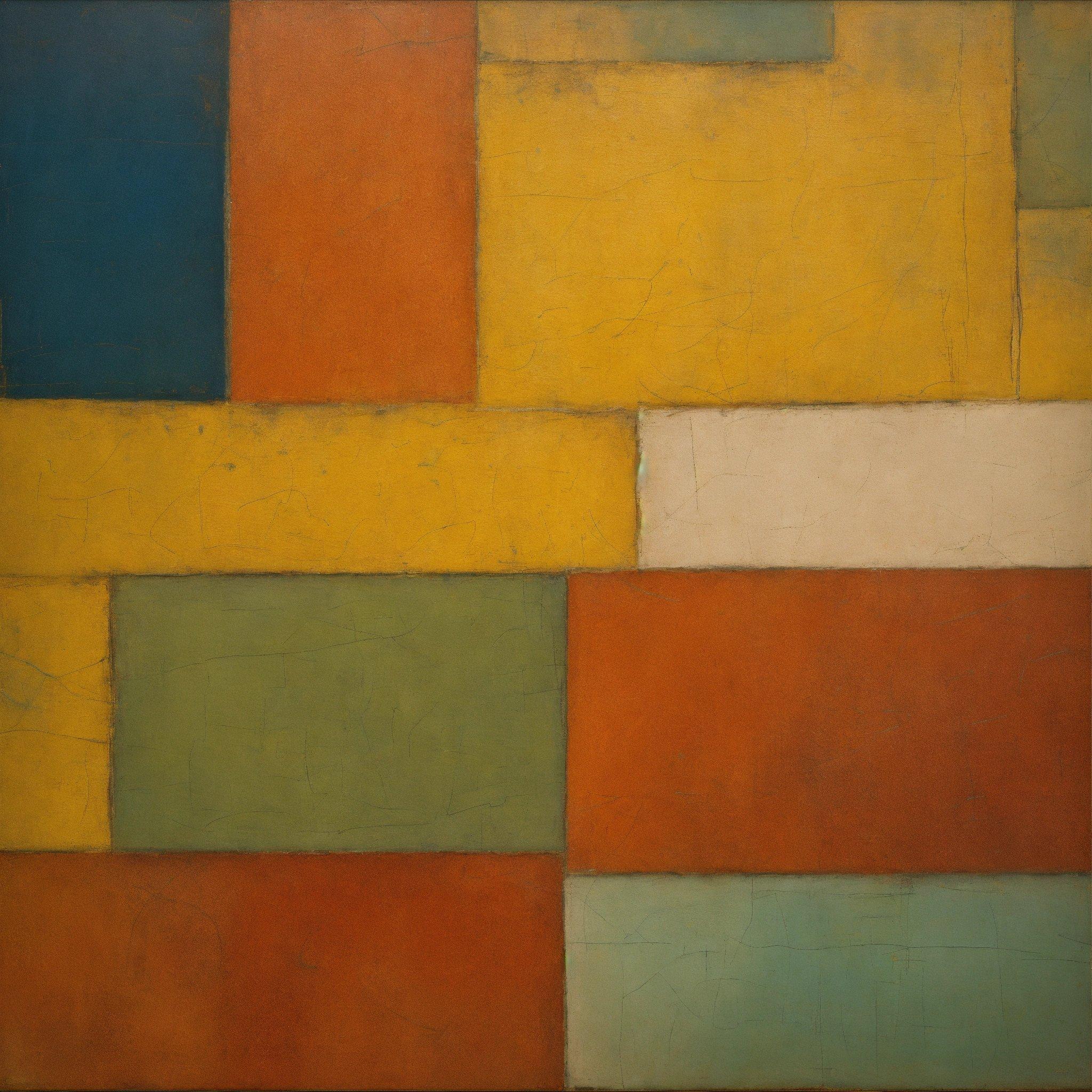 A Painting Of A Yellow, Green, Red, And Blue Block Pattern