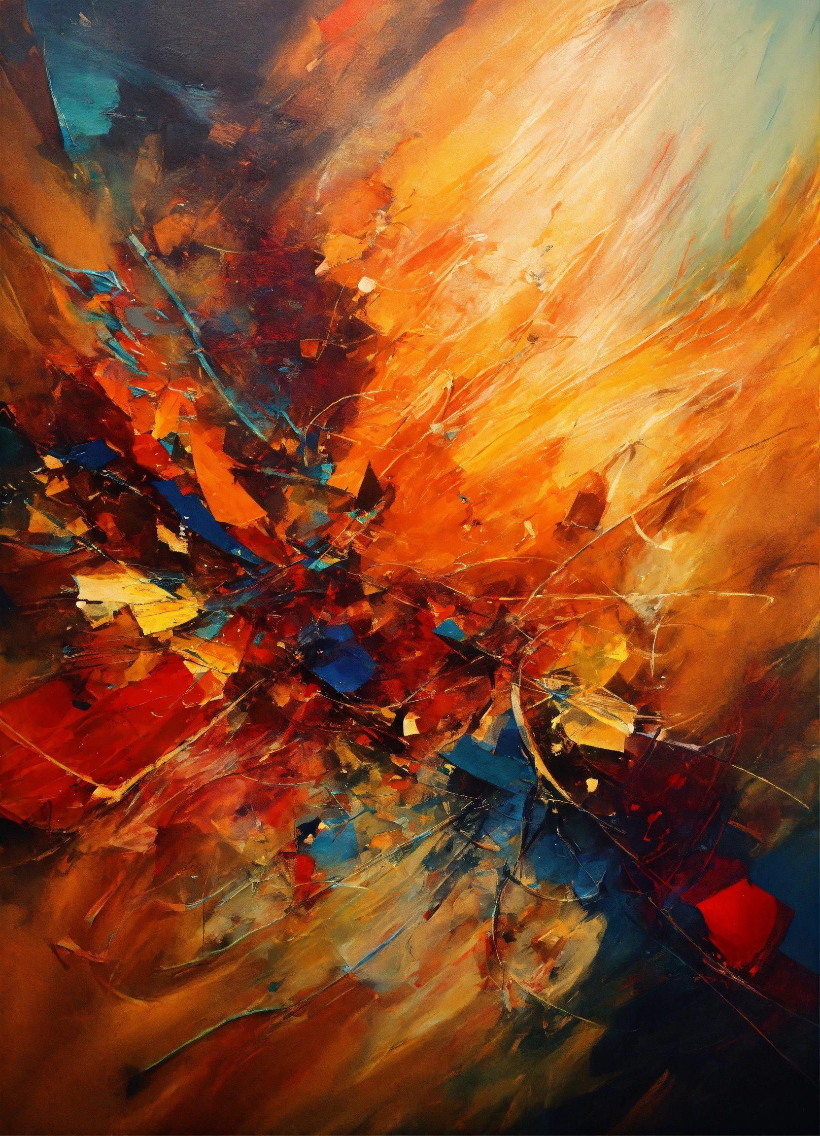 A Painting Of A Yellow, Red, And Blue Abstract Painting