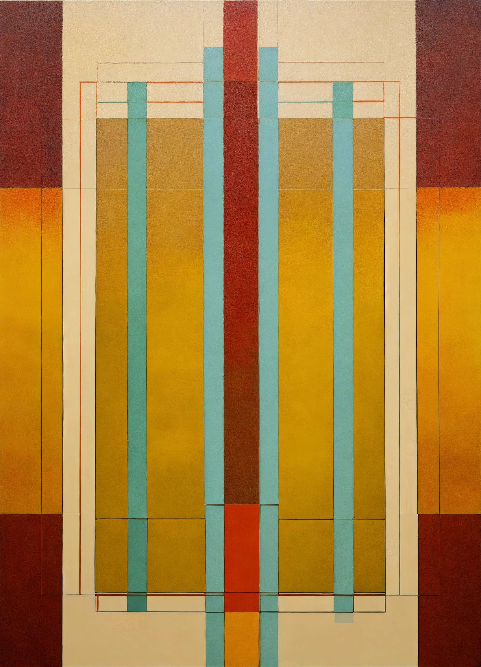 A Painting Of A Yellow, Red, And Blue Striped Pattern