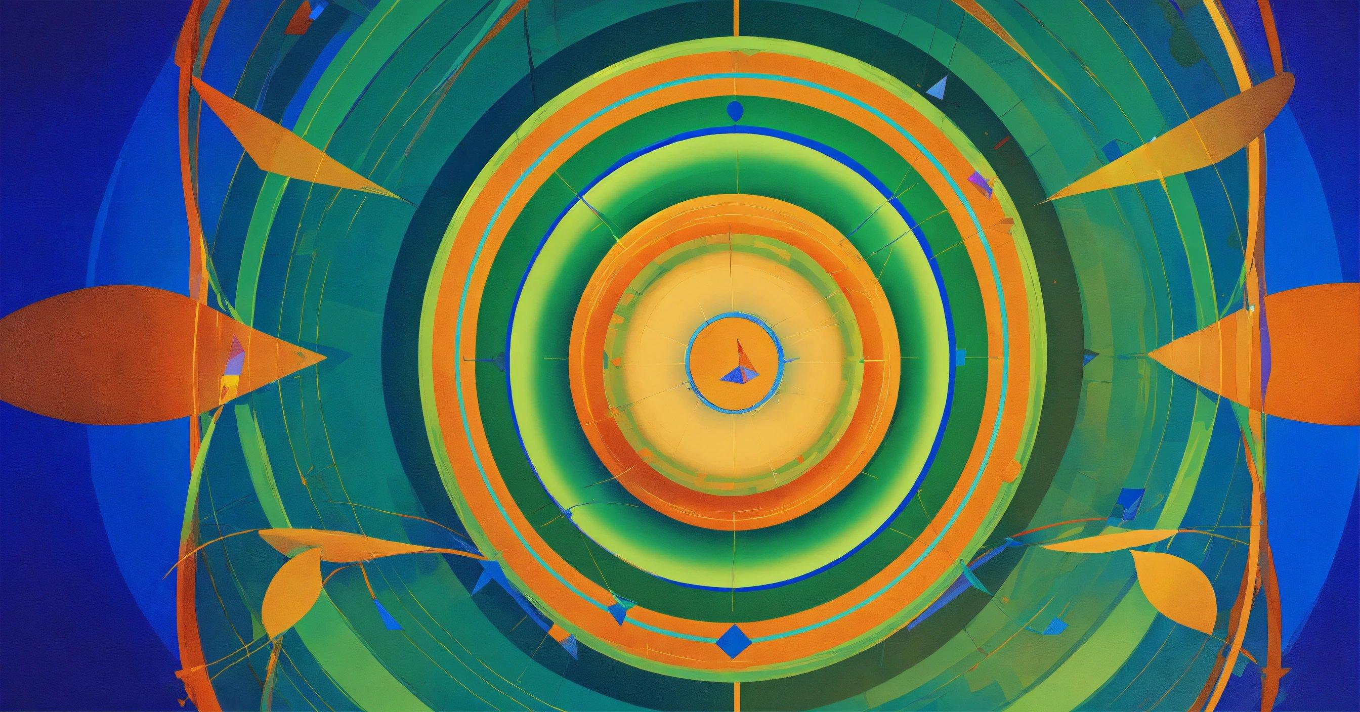 A Painting Of An Abstract Design With Orange And Green Colors