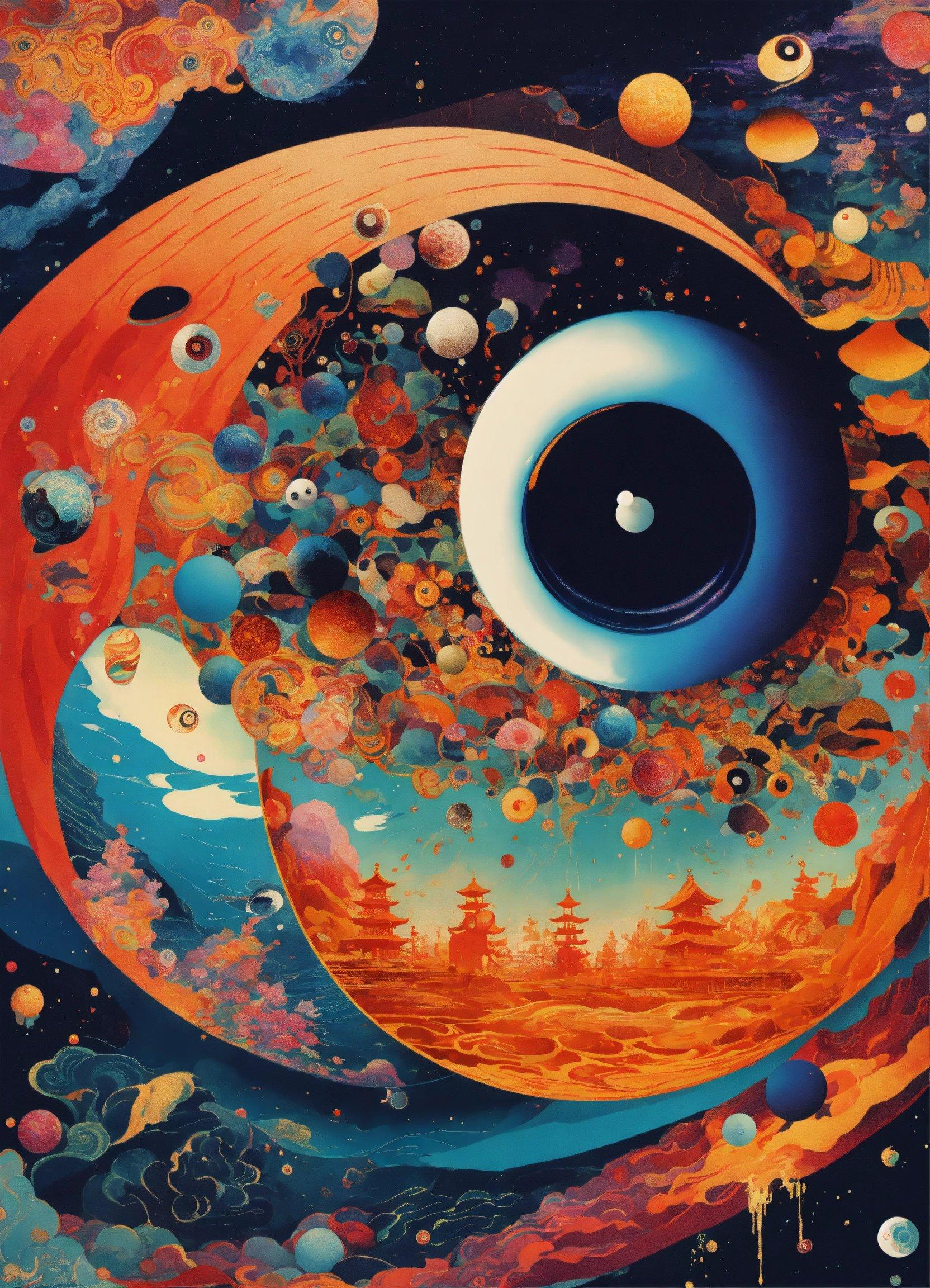 A Painting Of An Eye Surrounded By Planets