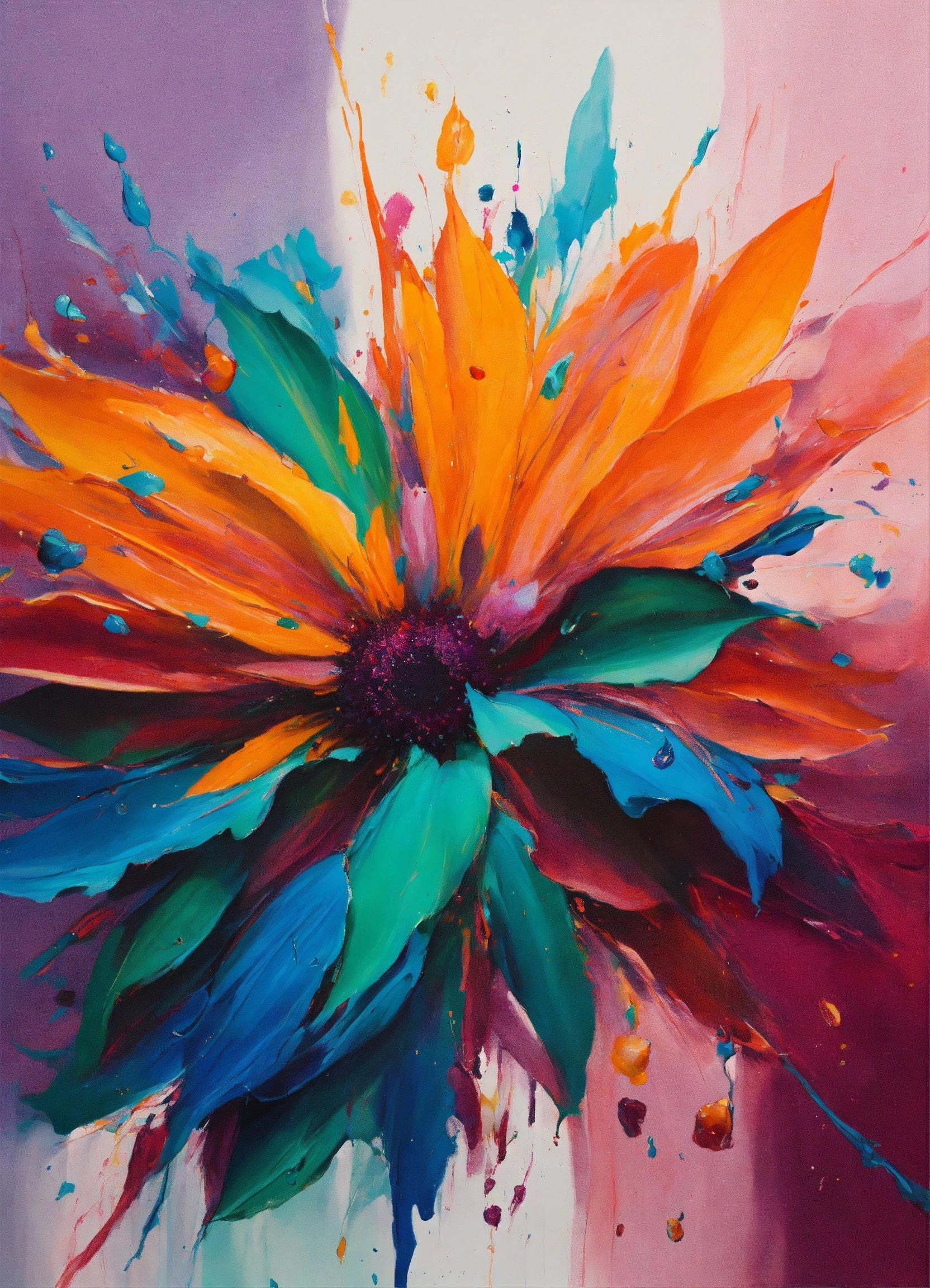 A Painting Of An Orange And Blue Flower