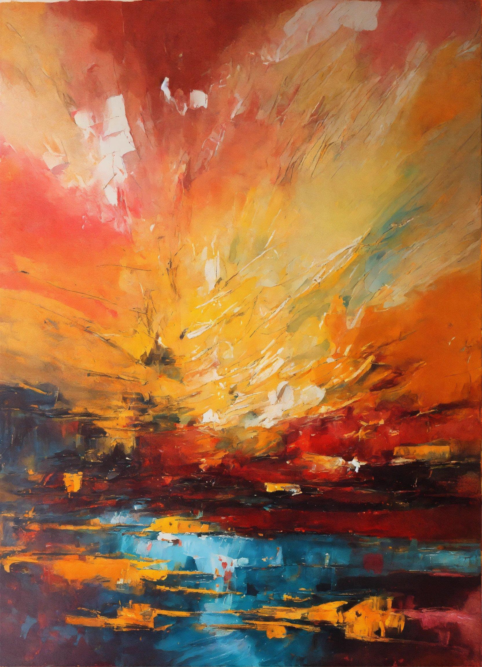 A Painting Of An Orange And Blue Sunset