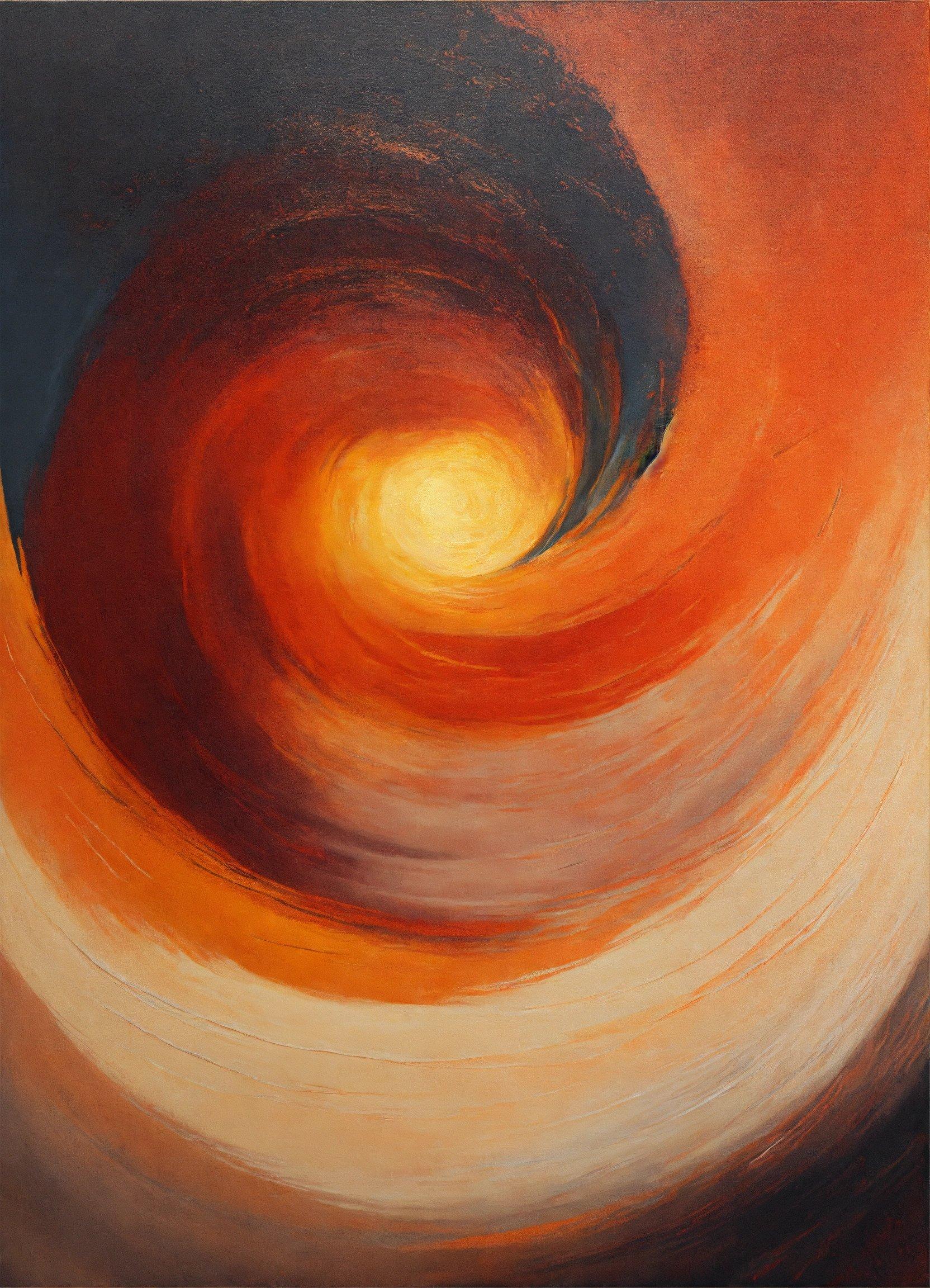 A Painting Of An Orange And White Swirl