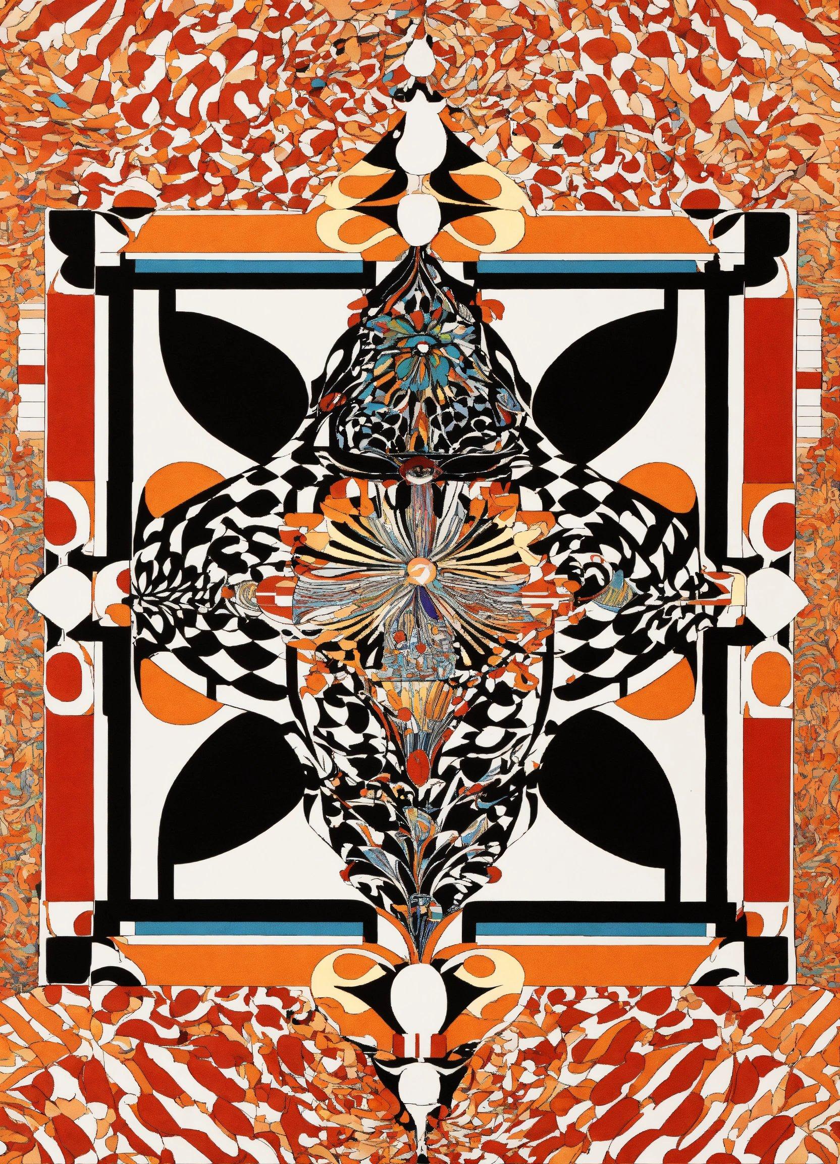 A Painting Of An Orange, Black, And White Design