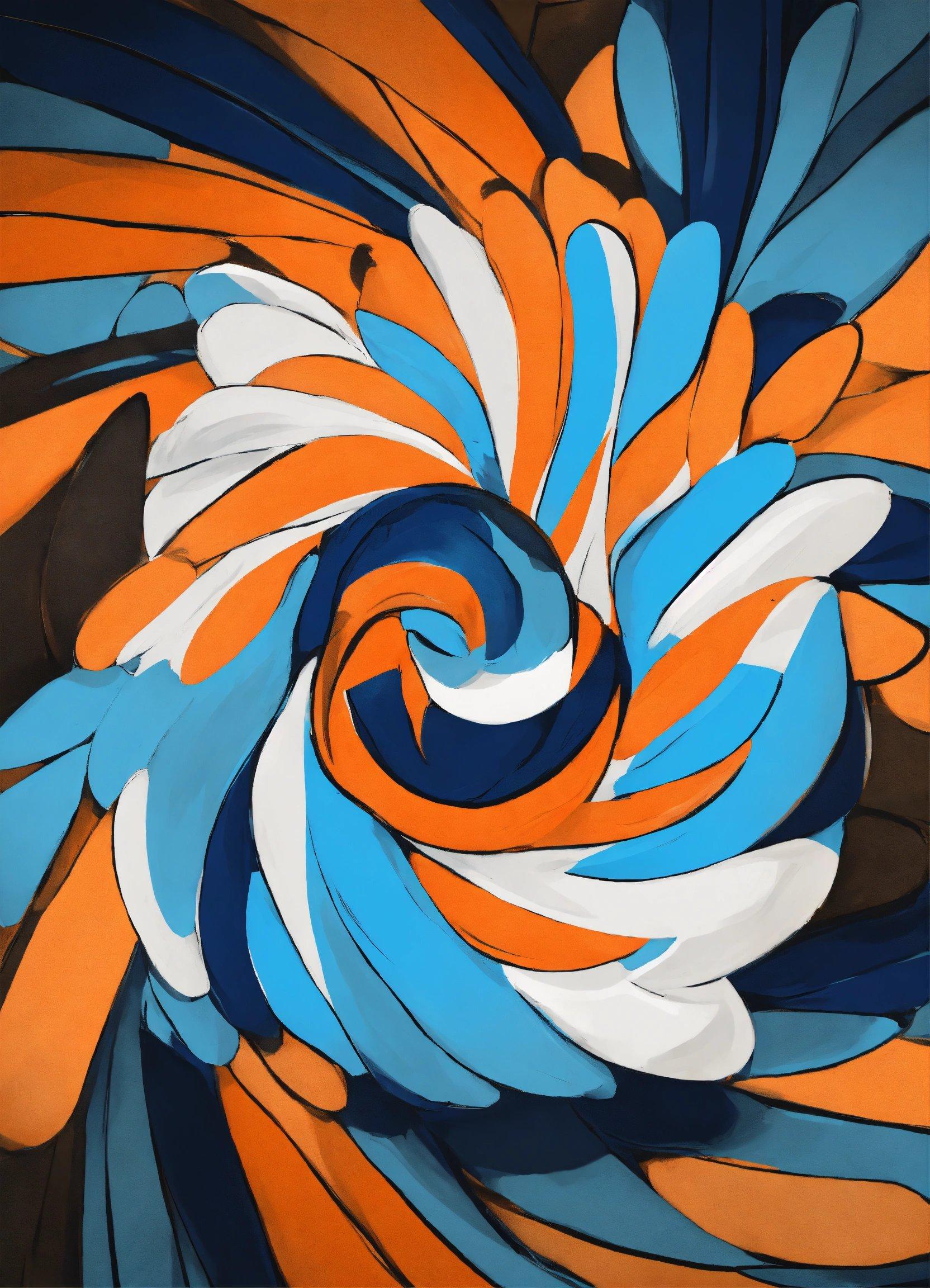 A Painting Of An Orange, Blue, And White Swirl