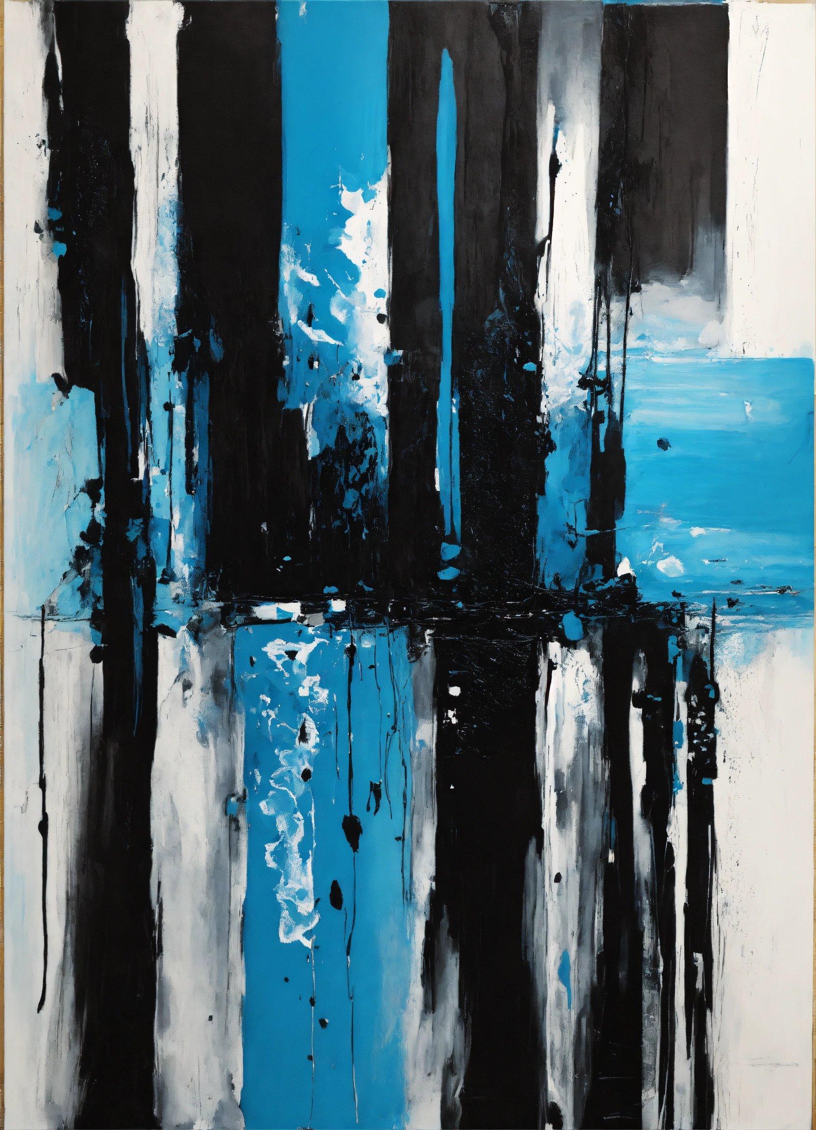 A Painting Of Black And Blue With White Stripes