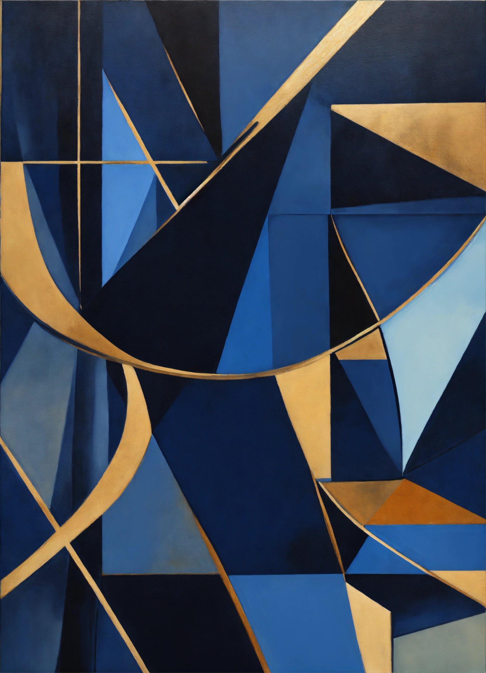 A Painting Of Blue And Gold Shapes