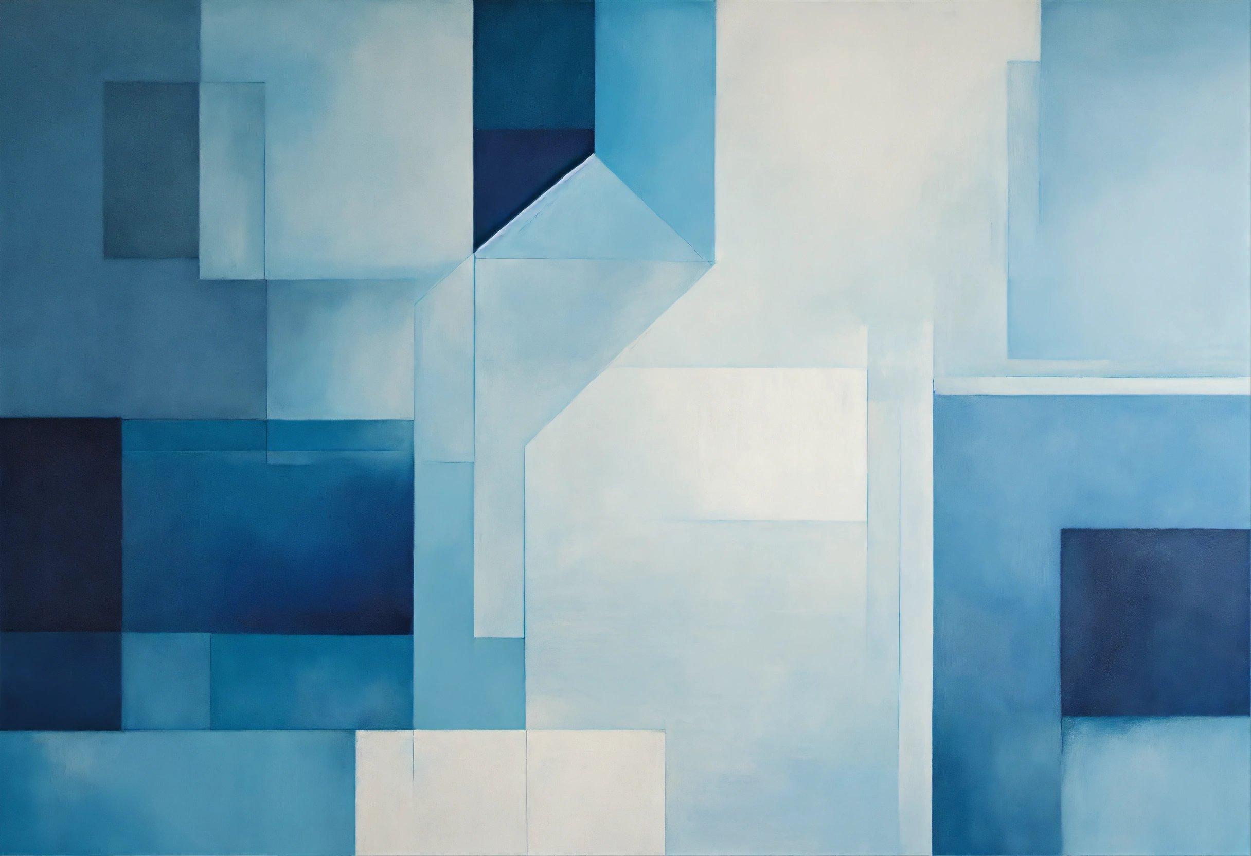 A Painting Of Blue And White Squares And Rectangles