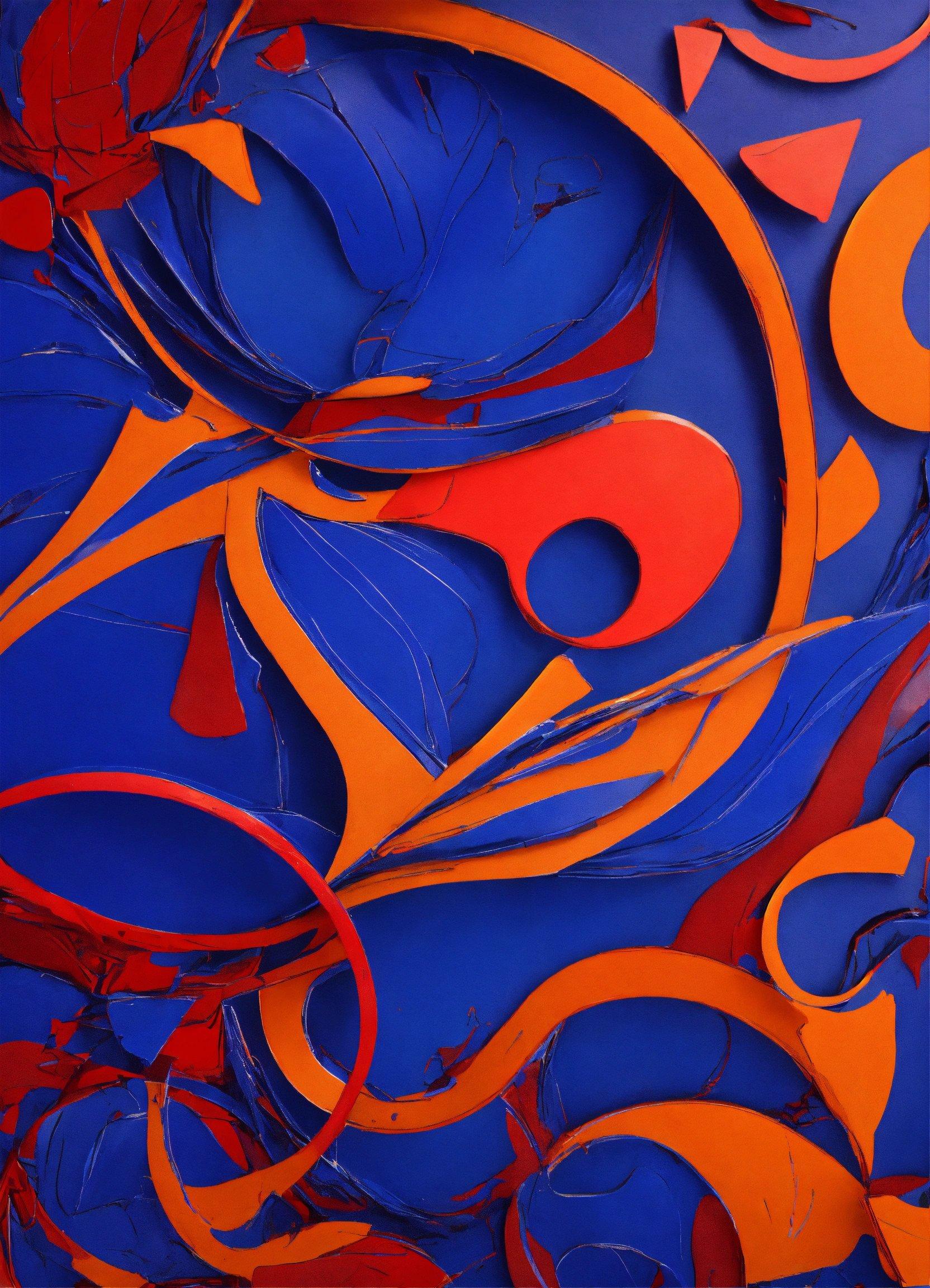 A Painting Of Blue, Orange And Red Shapes