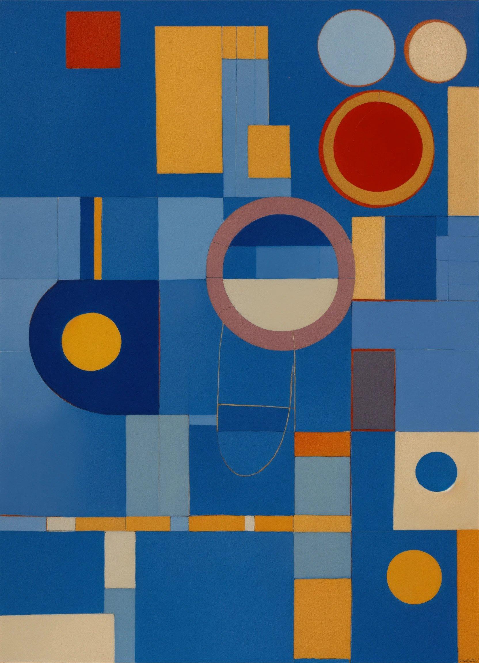 A Painting Of Blue, Yellow, And Red Shapes