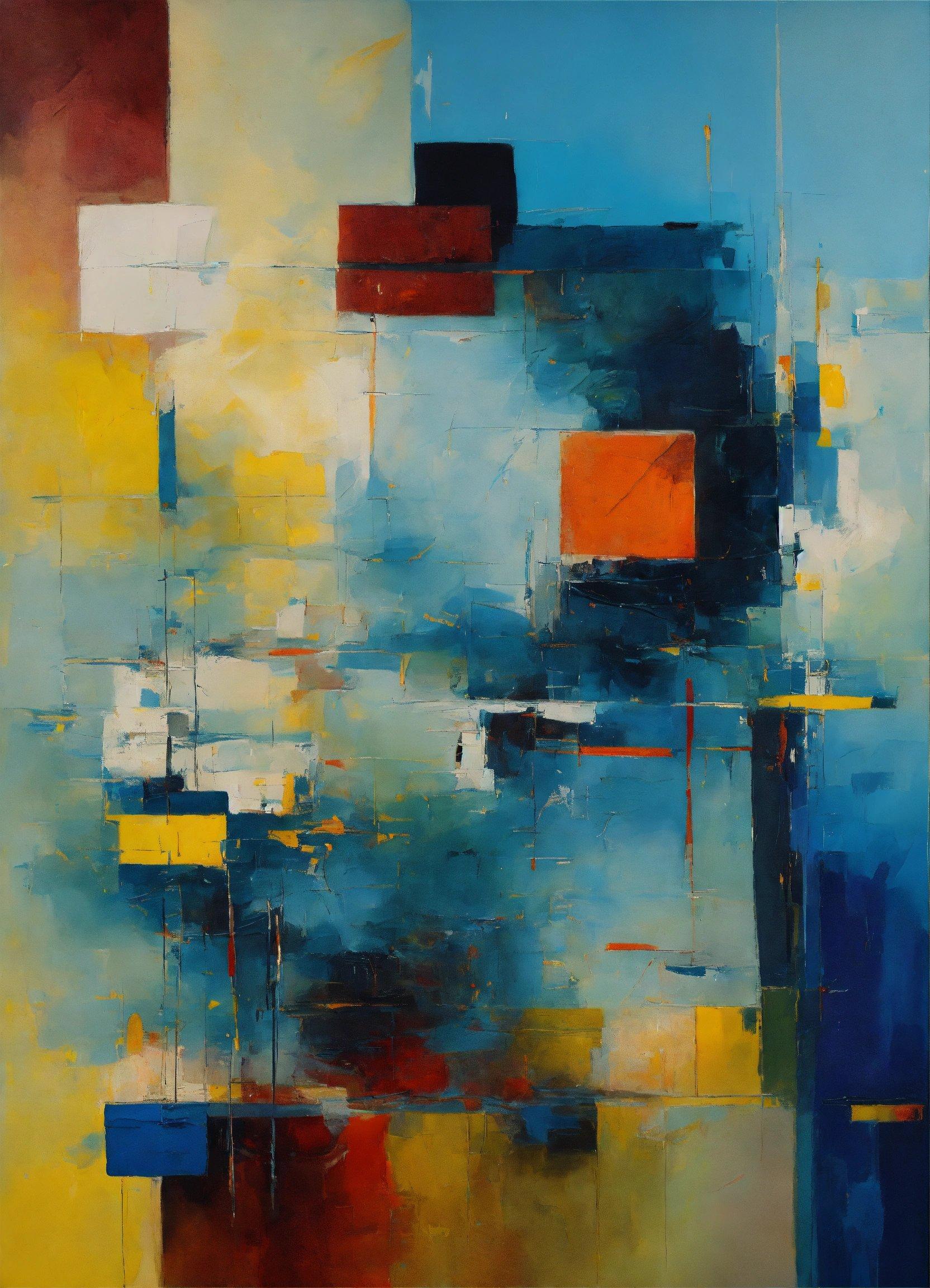 A Painting Of Blue, Yellow And Red Squares