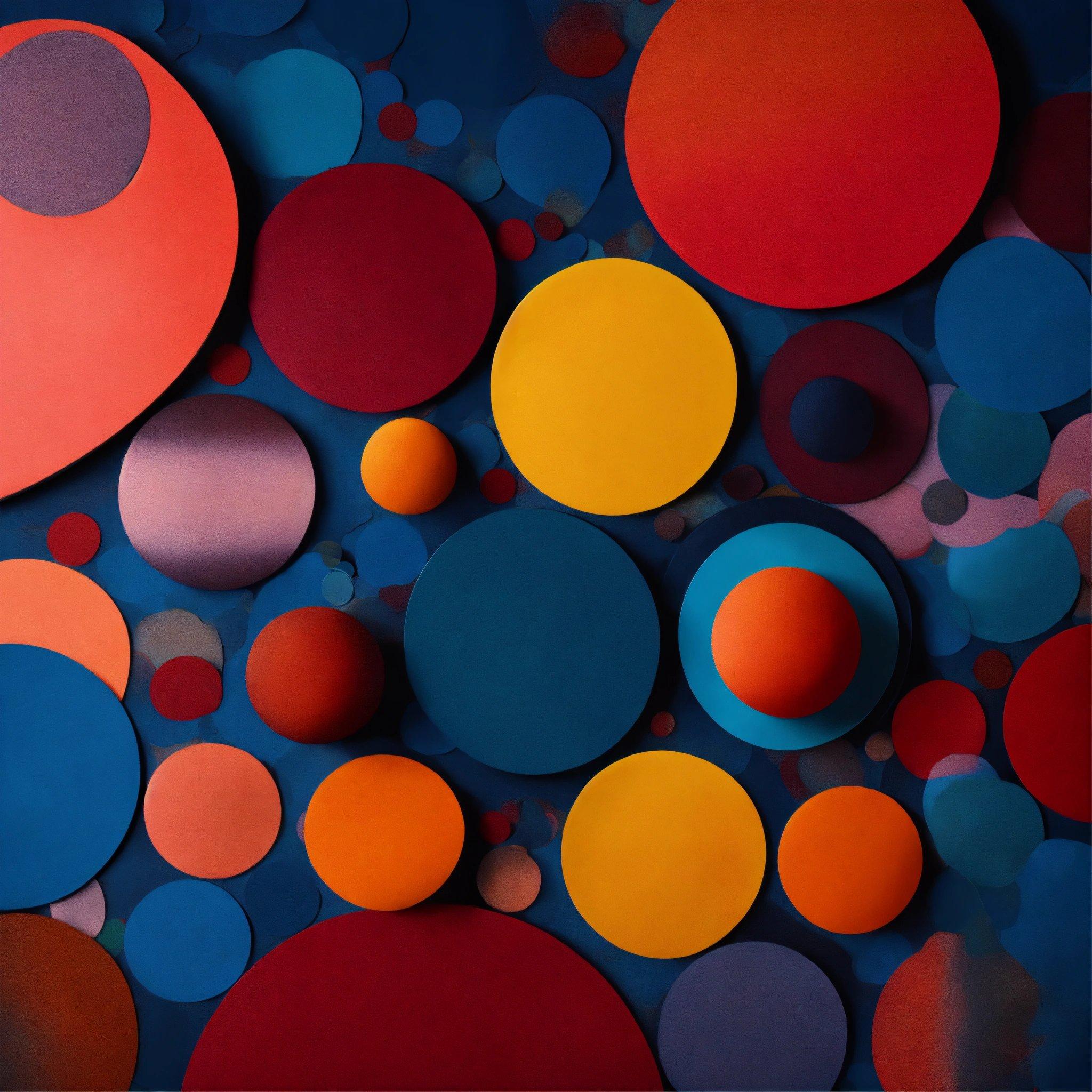 A Painting Of Circles And Dots On A Blue Background