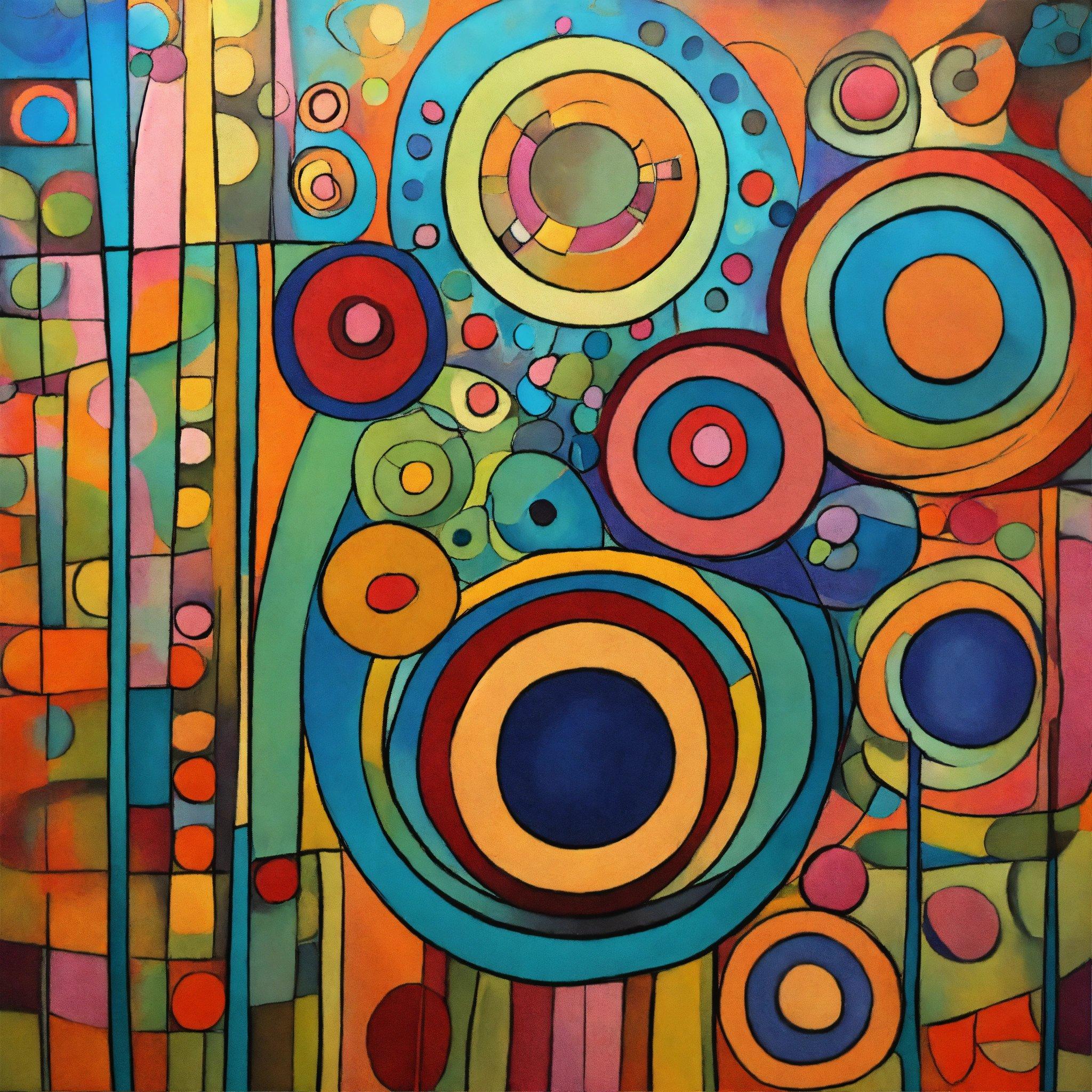 A Painting Of Circles And Lines On A Canvas