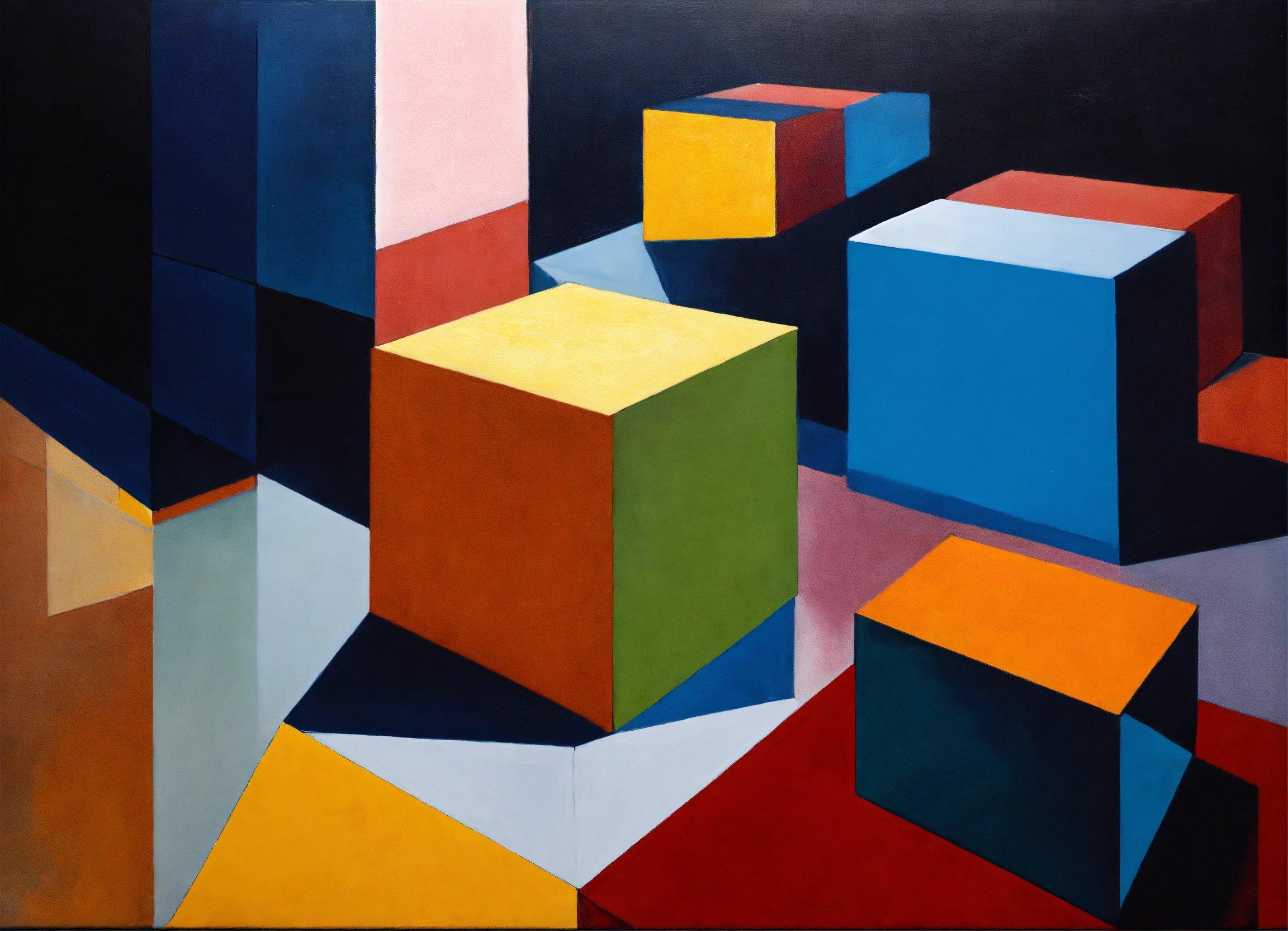 A Painting Of Colorful Blocks On A Black Background