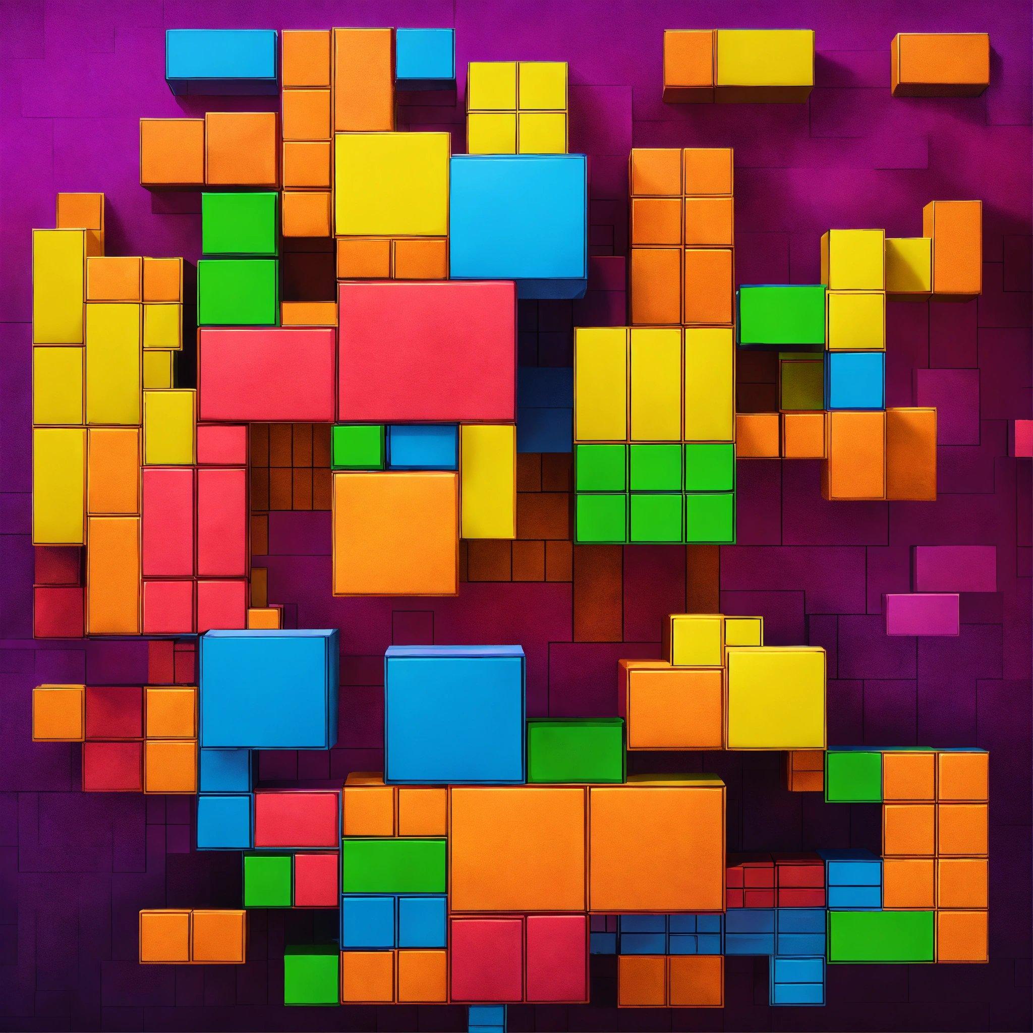 A Painting Of Colorful Blocks On A Purple Background