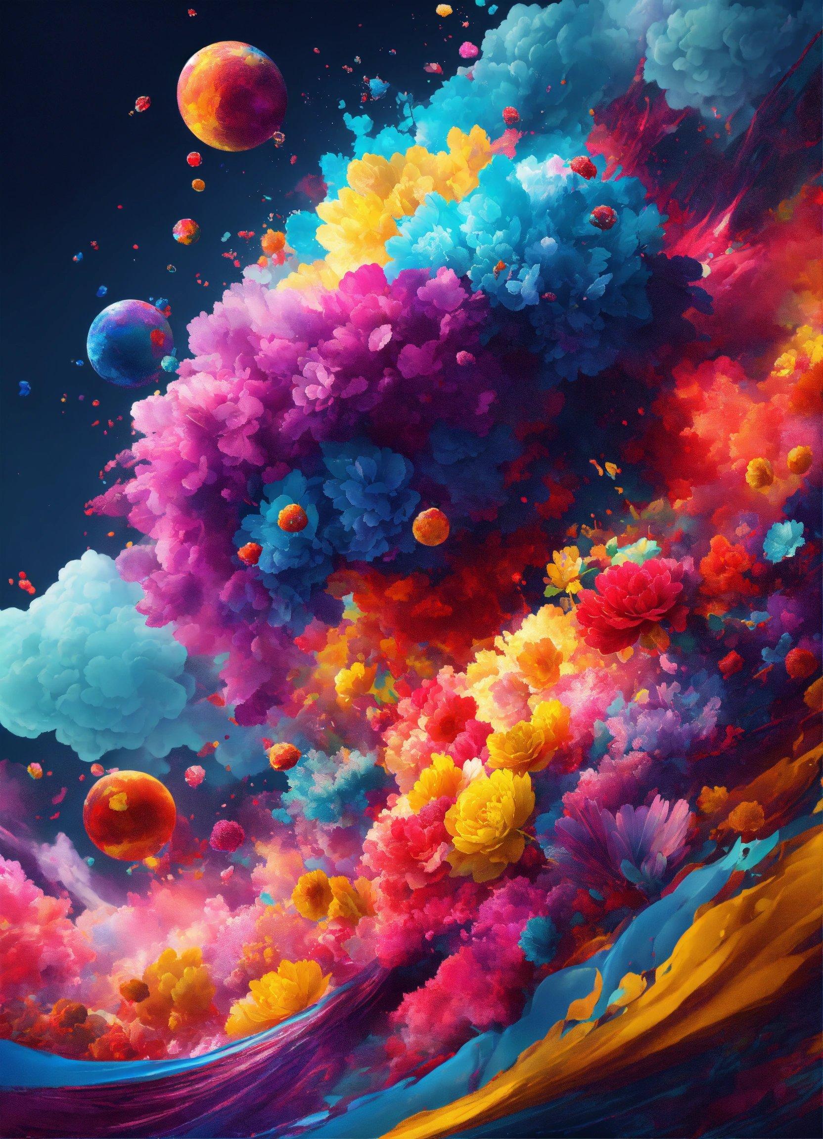 A Painting Of Colorful Clouds And Water