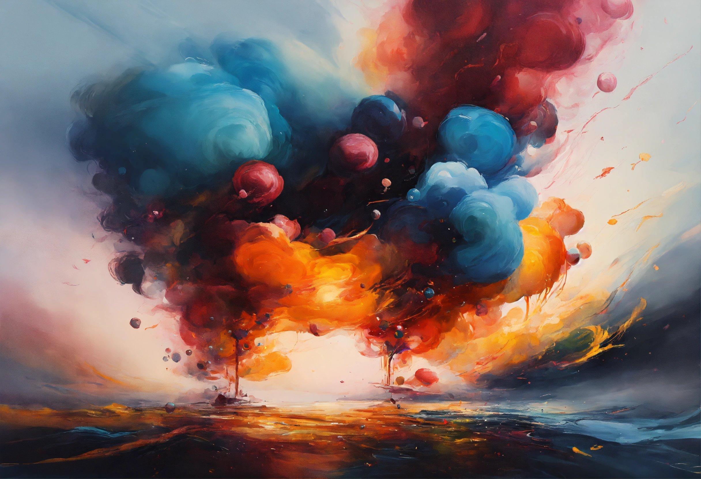 A Painting Of Colorful Clouds Floating In The Air