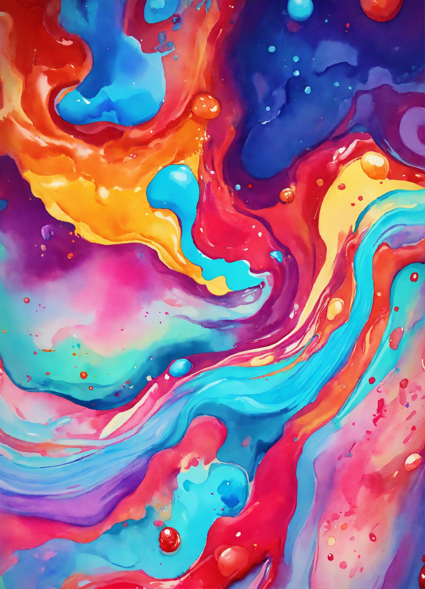 A Painting Of Colorful Fluid Paint