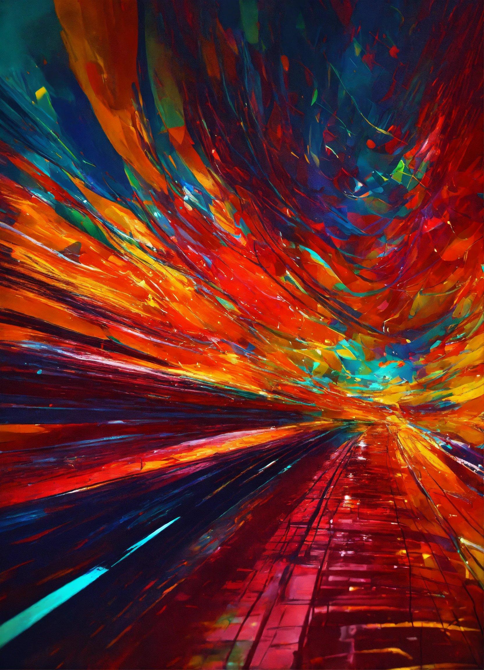 A Painting Of Colorful Lines And Colors