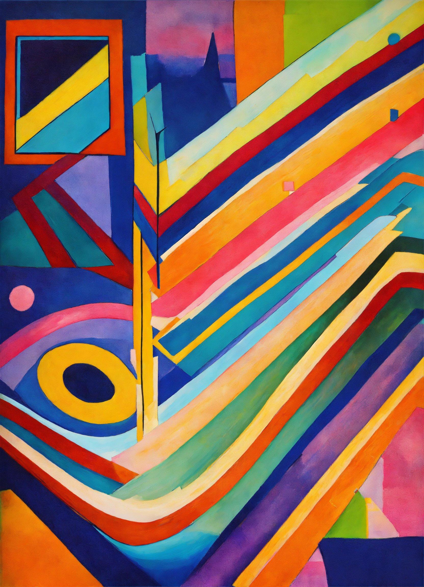 A Painting Of Colorful Lines And Shapes