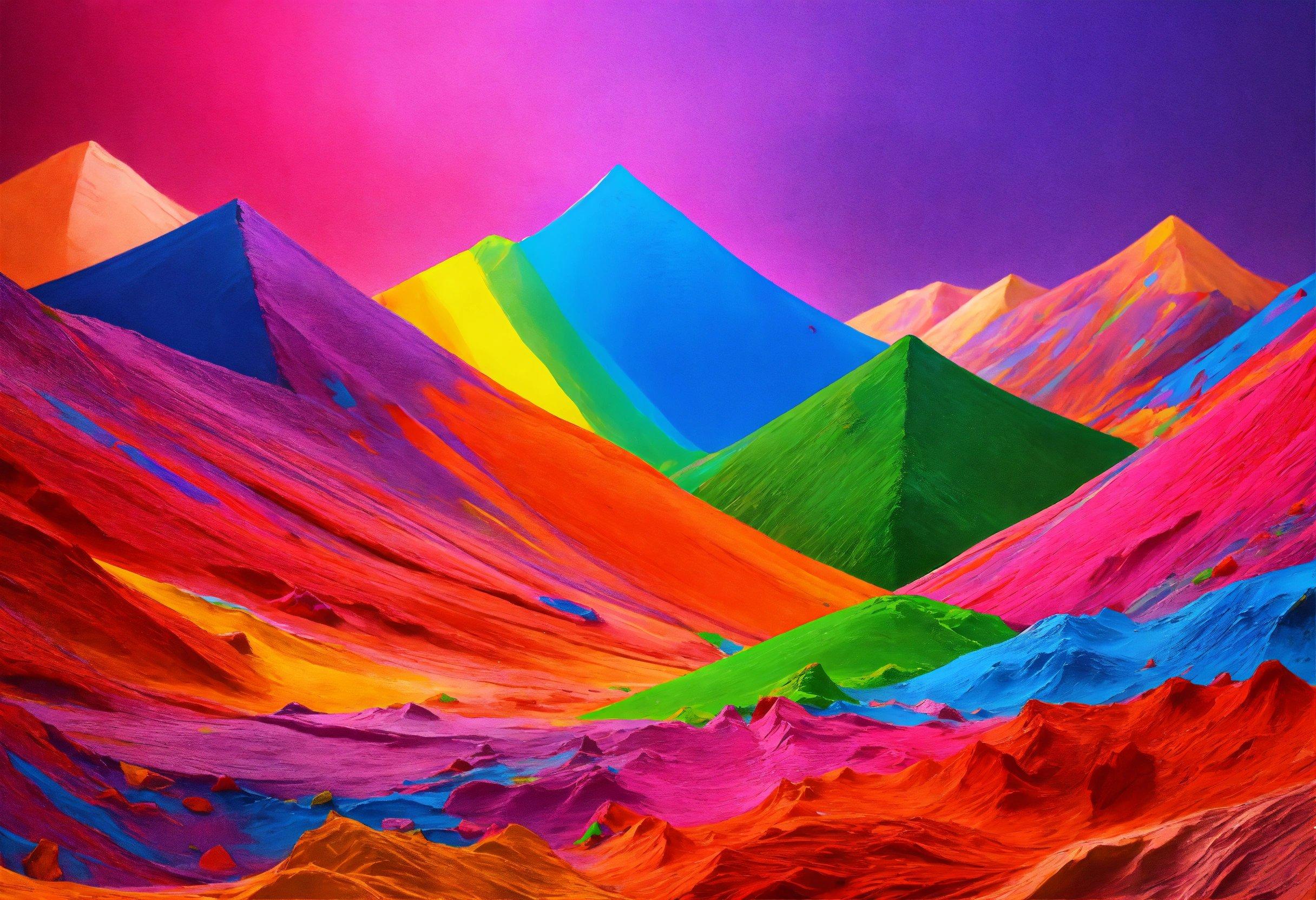 A Painting Of Colorful Mountains With A Sky Background