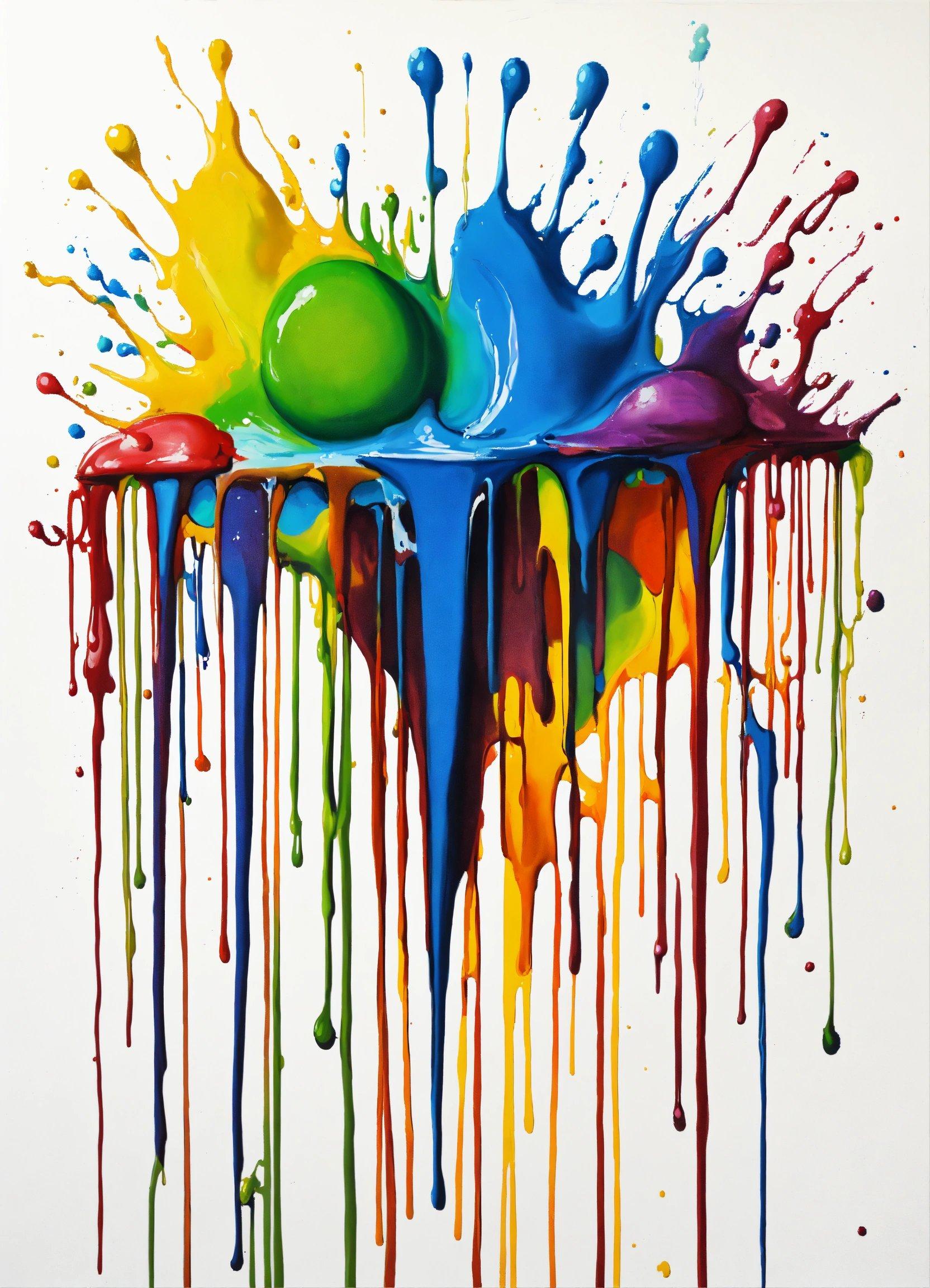 A Painting Of Colorful Paint Dripping On A White Background