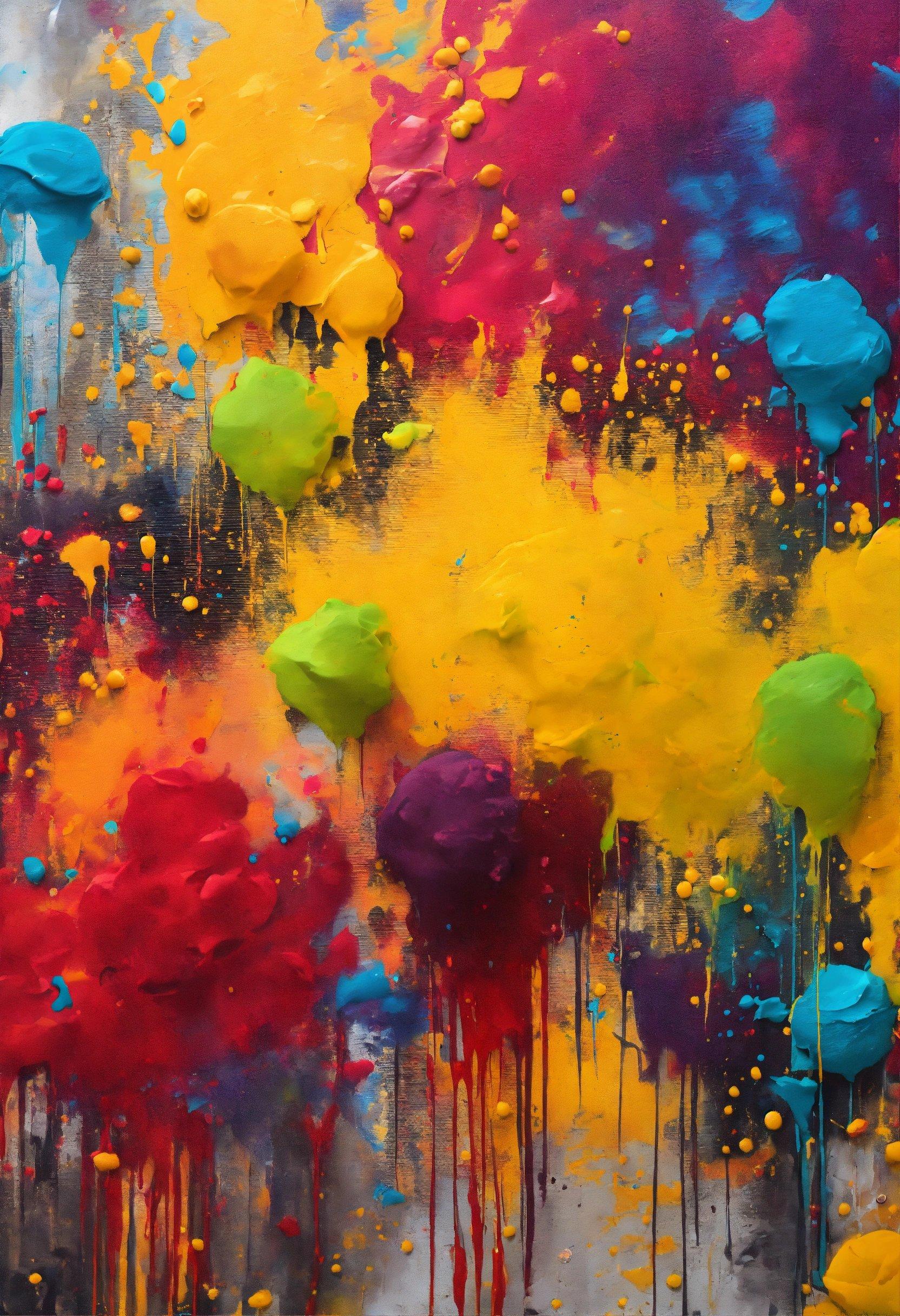 A Painting Of Colorful Paint Splattered On A Wall