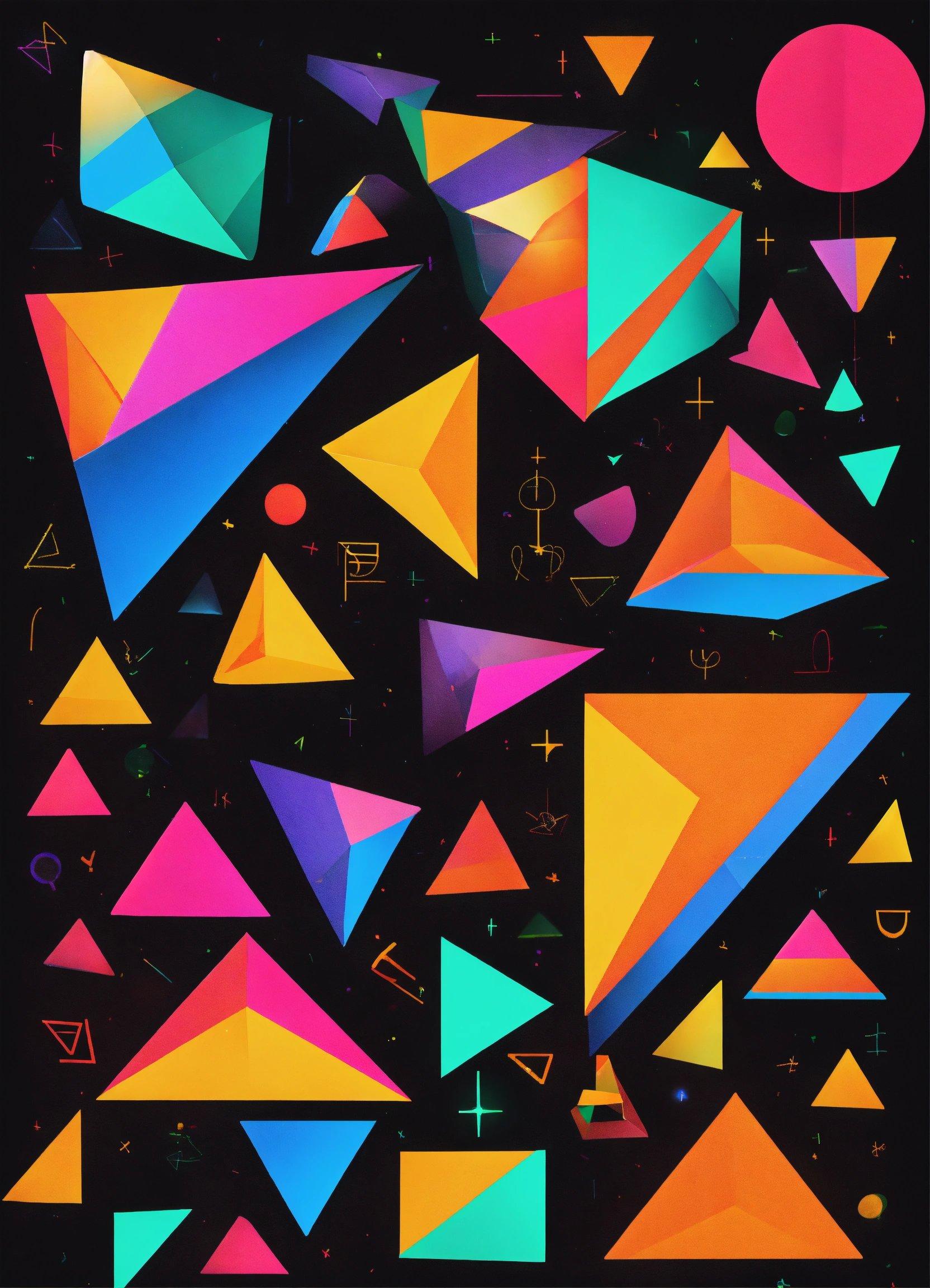 A Painting Of Colorful Shapes On A Black Background