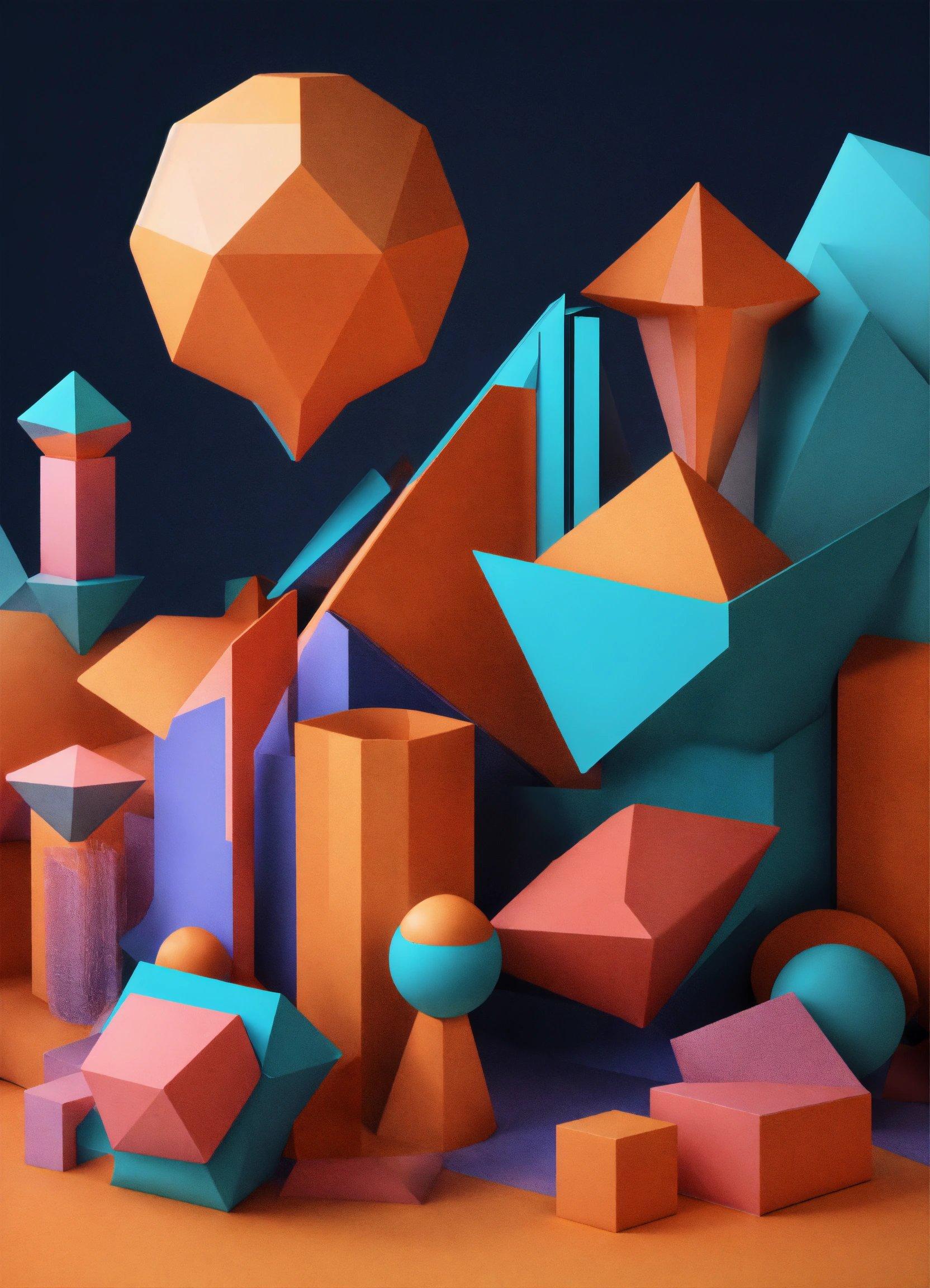 A Painting Of Colorful Shapes On A Dark Background