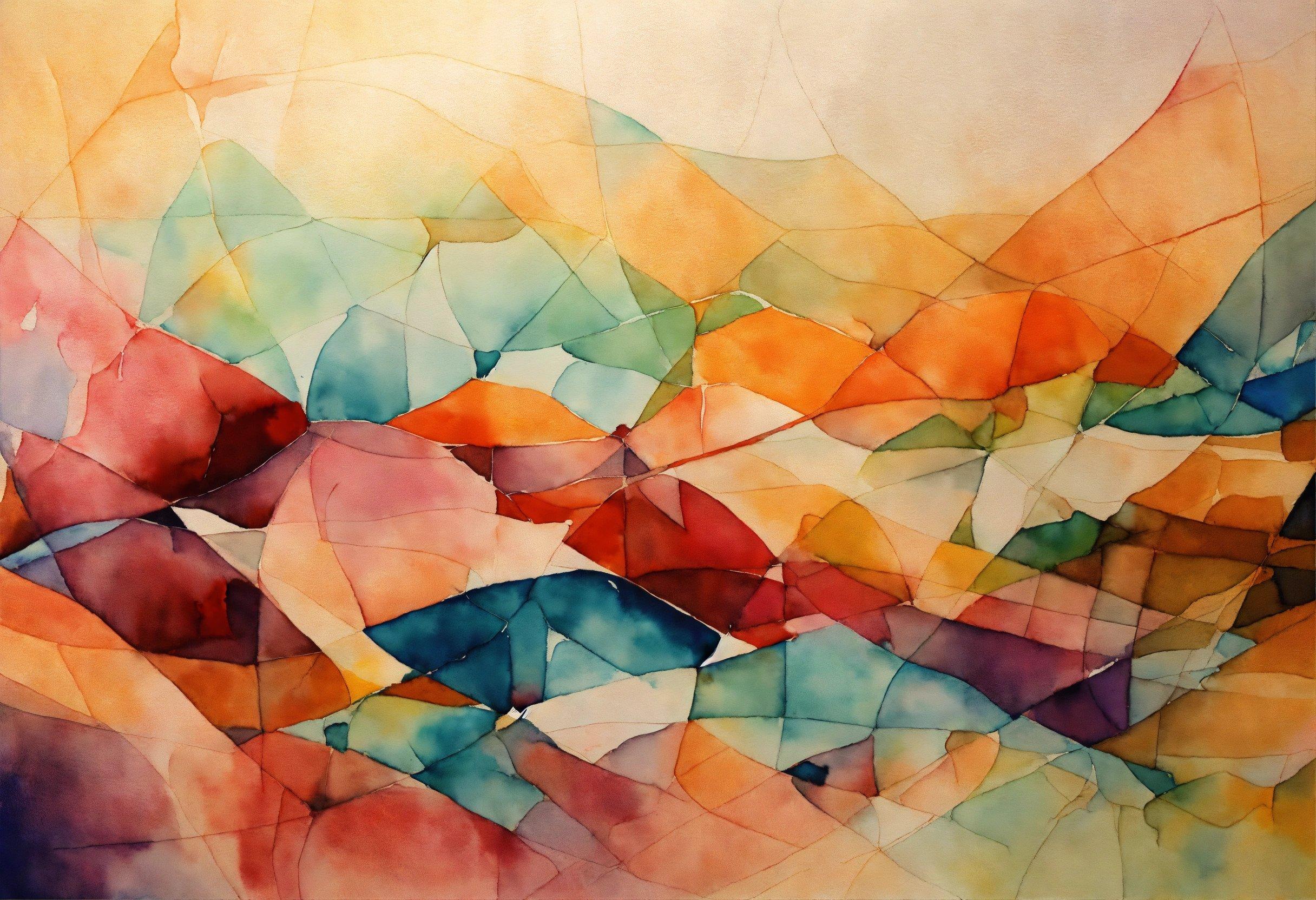 A Painting Of Colorful Shapes On A White Background