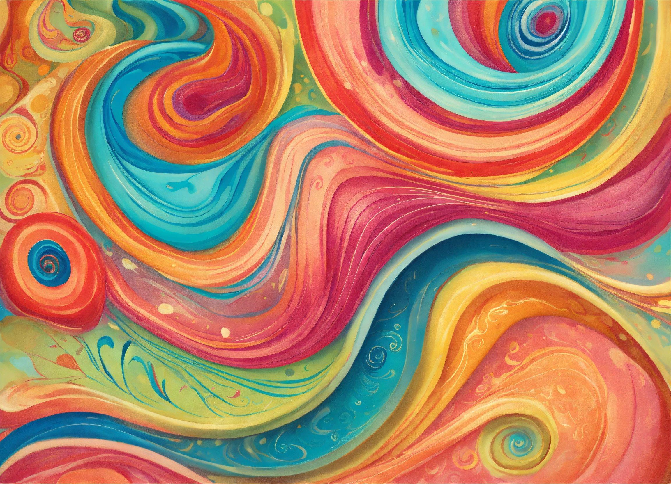 A Painting Of Colorful Swirls And Bubbles