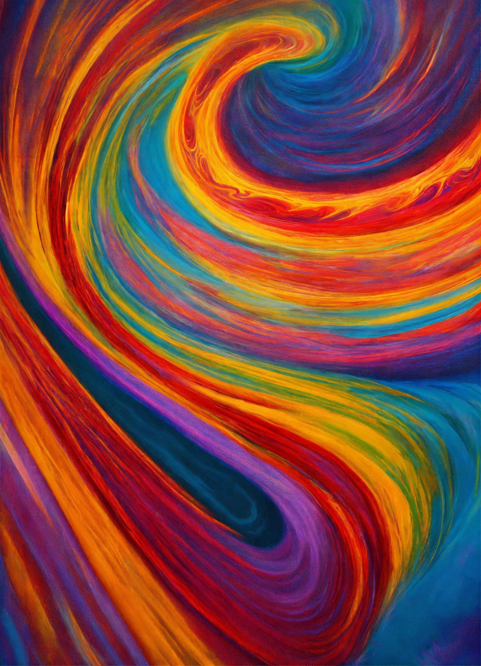 A Painting Of Colorful Swirls On A Blue Background