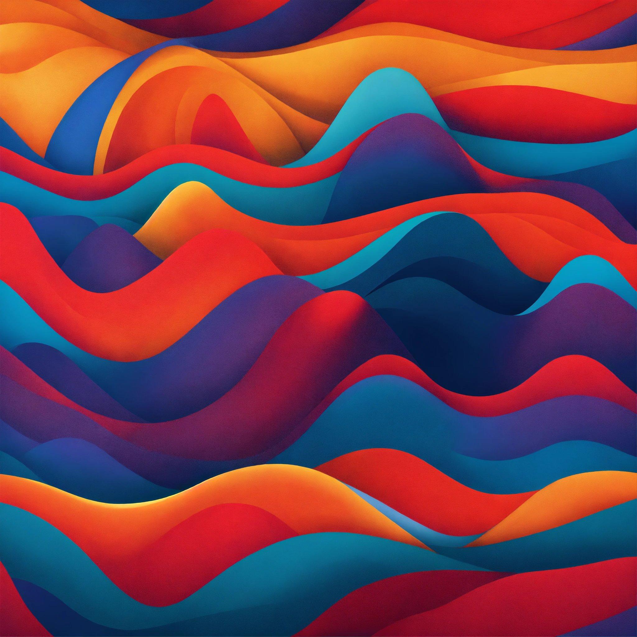 A Painting Of Colorful Waves With A Blue Sky In The Background