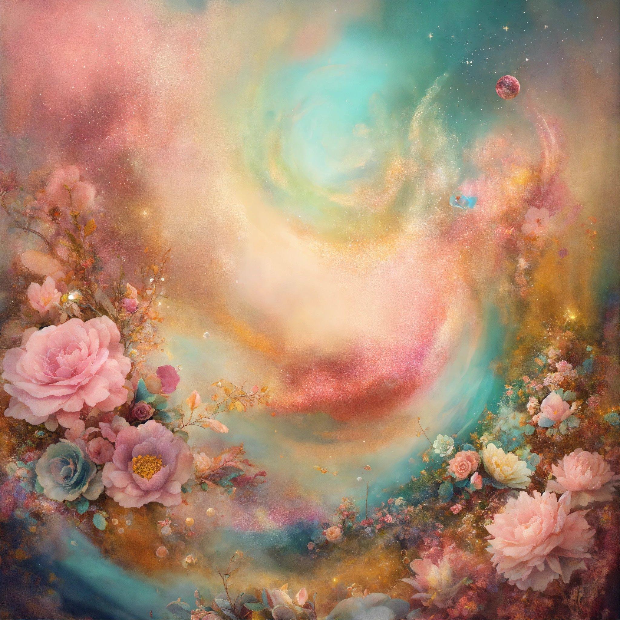 A Painting Of Flowers And A Swirl In The Sky